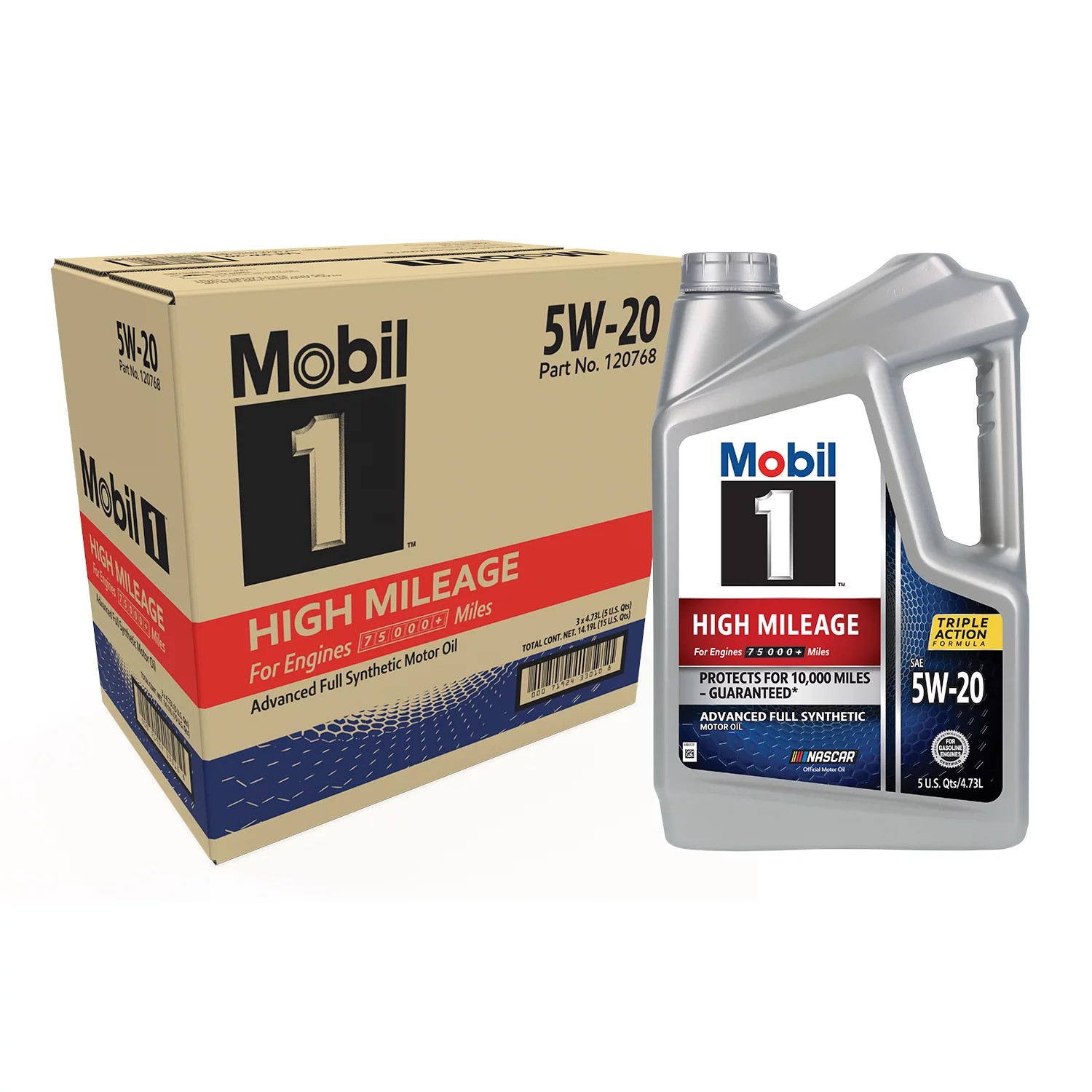 Mobil 1 High Mileage Full Synthetic Motor Oil 5W-20. 5 qt (3 Pack)