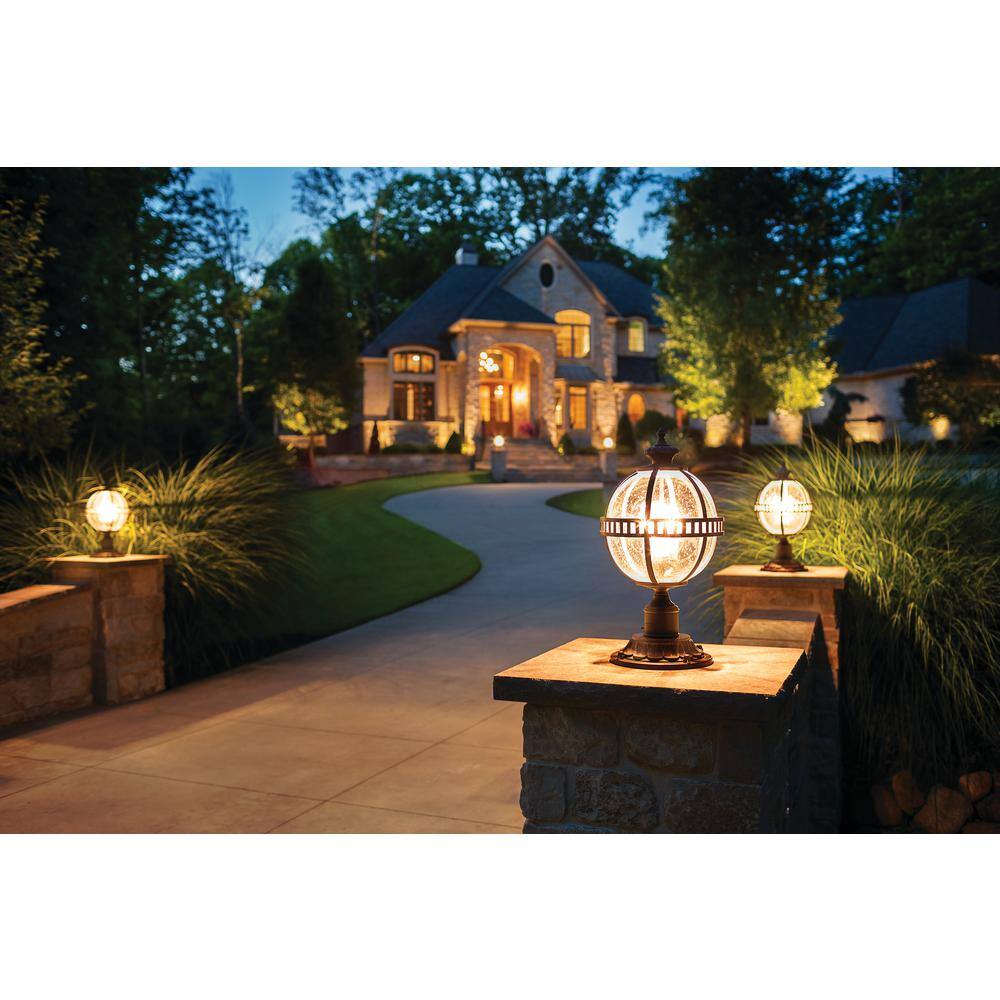 KICHLER  Halleron Hardwired 3-Light Londonderry 4×4 Outdoor Deck Lamp Post Light with Clear Seeded Glass (1-Pack)