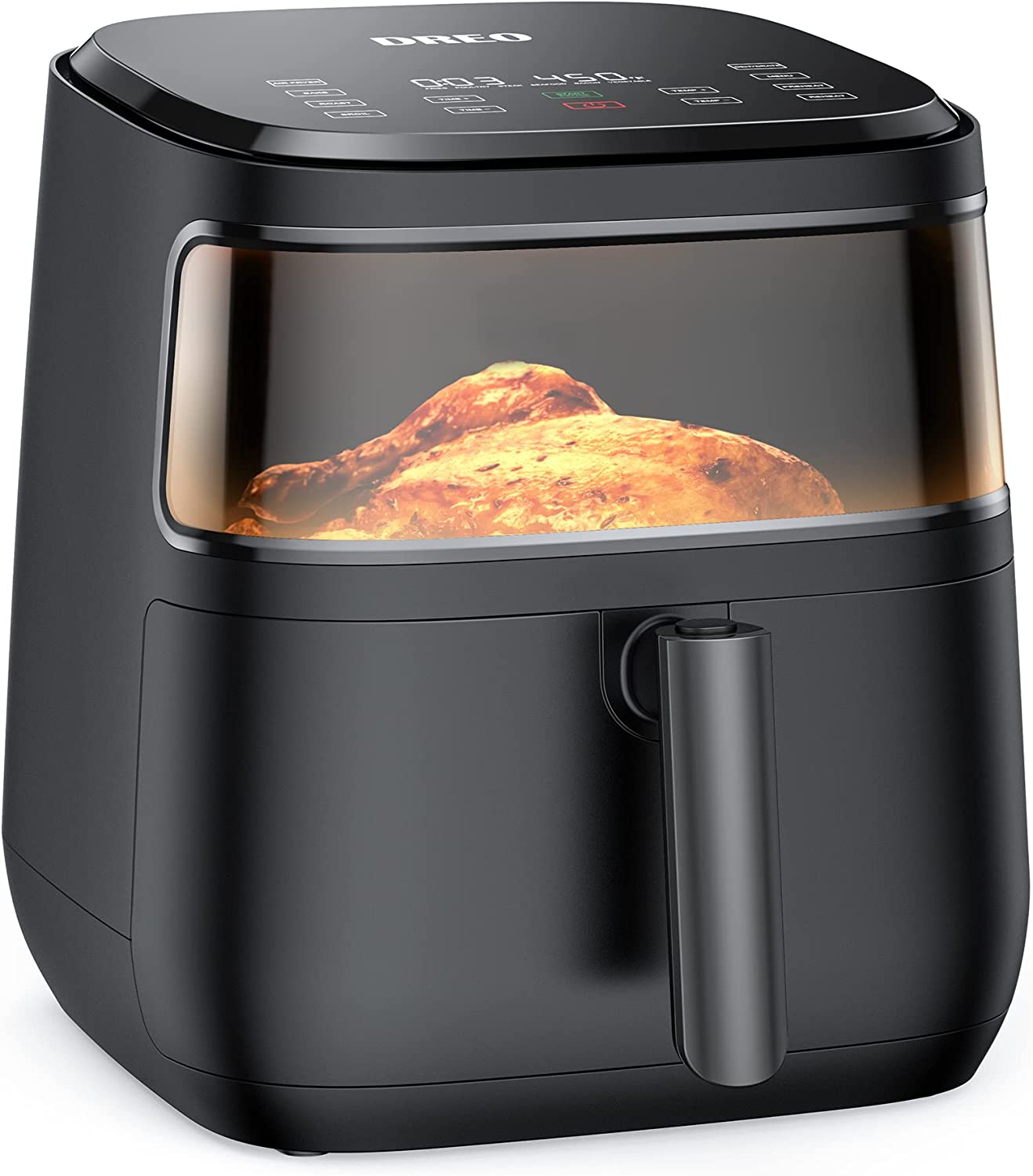 Dreo Air Fryer Pro Max. 11-in-1 Digital Air Fryer Oven Cooker with 100 Recipes. Visible Window. Supports Customerizable Cooking. 100℉ to 450℉. LED Touchscreen. Easy to Clean. Shake Reminder. 6.8QT