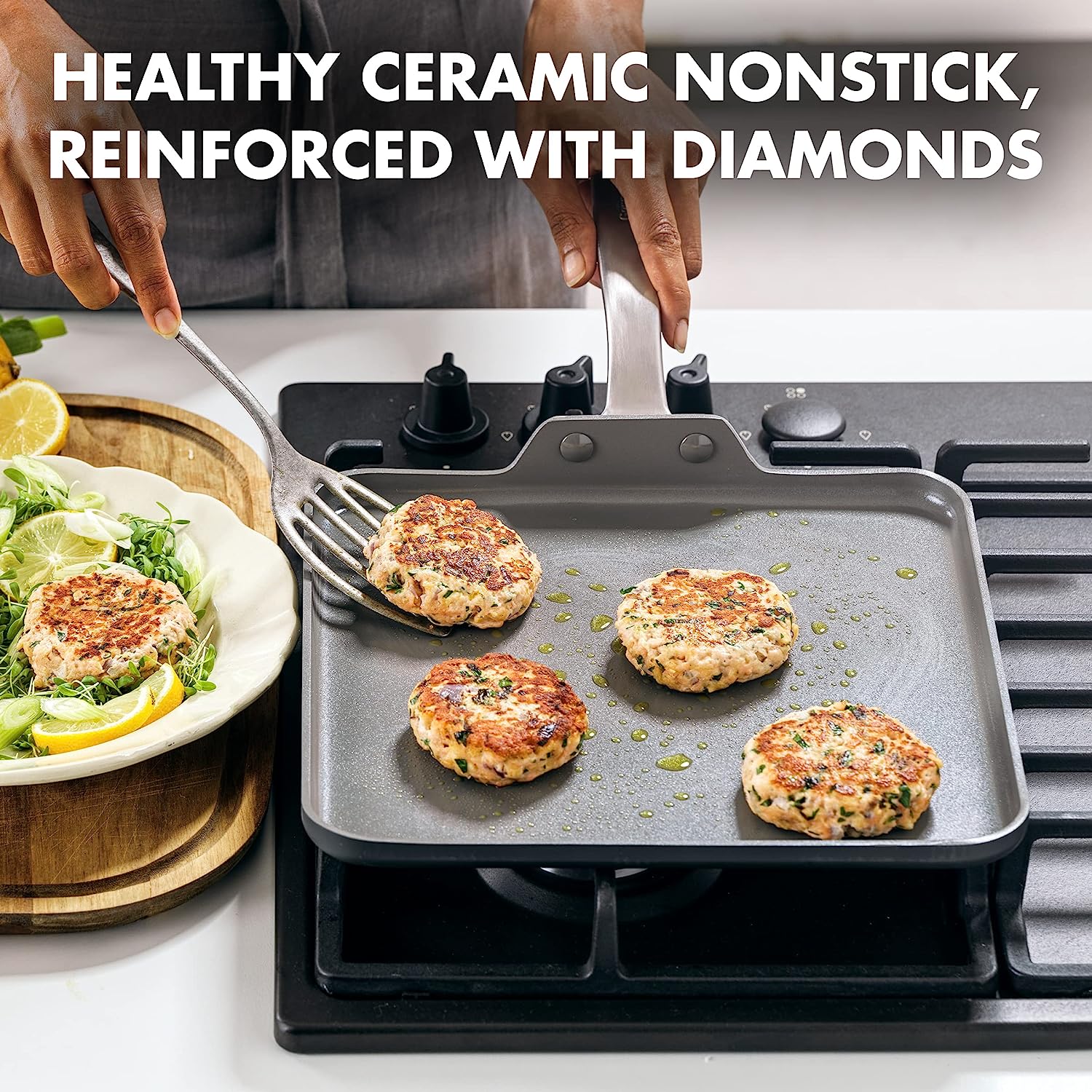 GreenPan Chatham Hard Anodized Healthy Ceramic Nonstick. 11″ Griddle Pan. PFAS-Free. Dishwasher Safe. Oven Safe. Gray