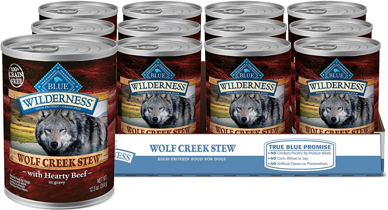 Blue Buffalo Blue Wilderness Wolf Creek Stew Hearty Beef Stew Wet Dog Food. 12.5 oz.. Case of 12