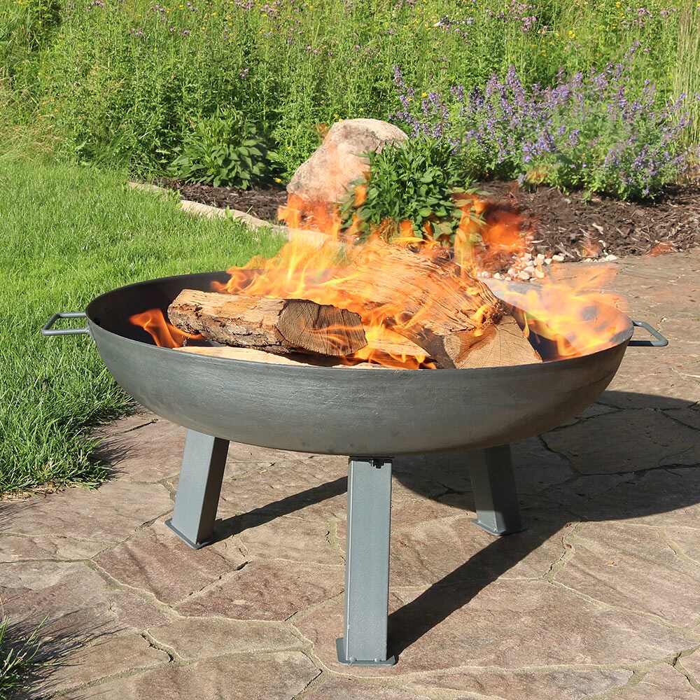 Sunnydaze Decor RCM-LG569-STEEL 30-in W Silver Cast Iron Wood-Burning Fire Pit