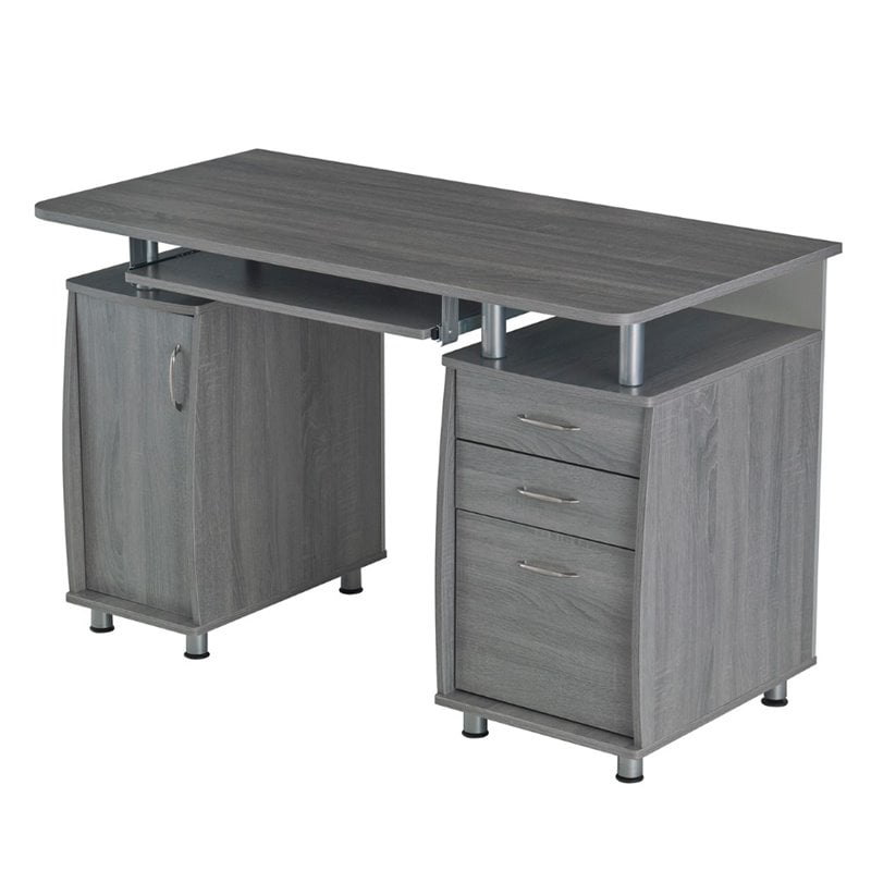 Pemberly Row 48″W Wood Computer Desk with Storage in Gray