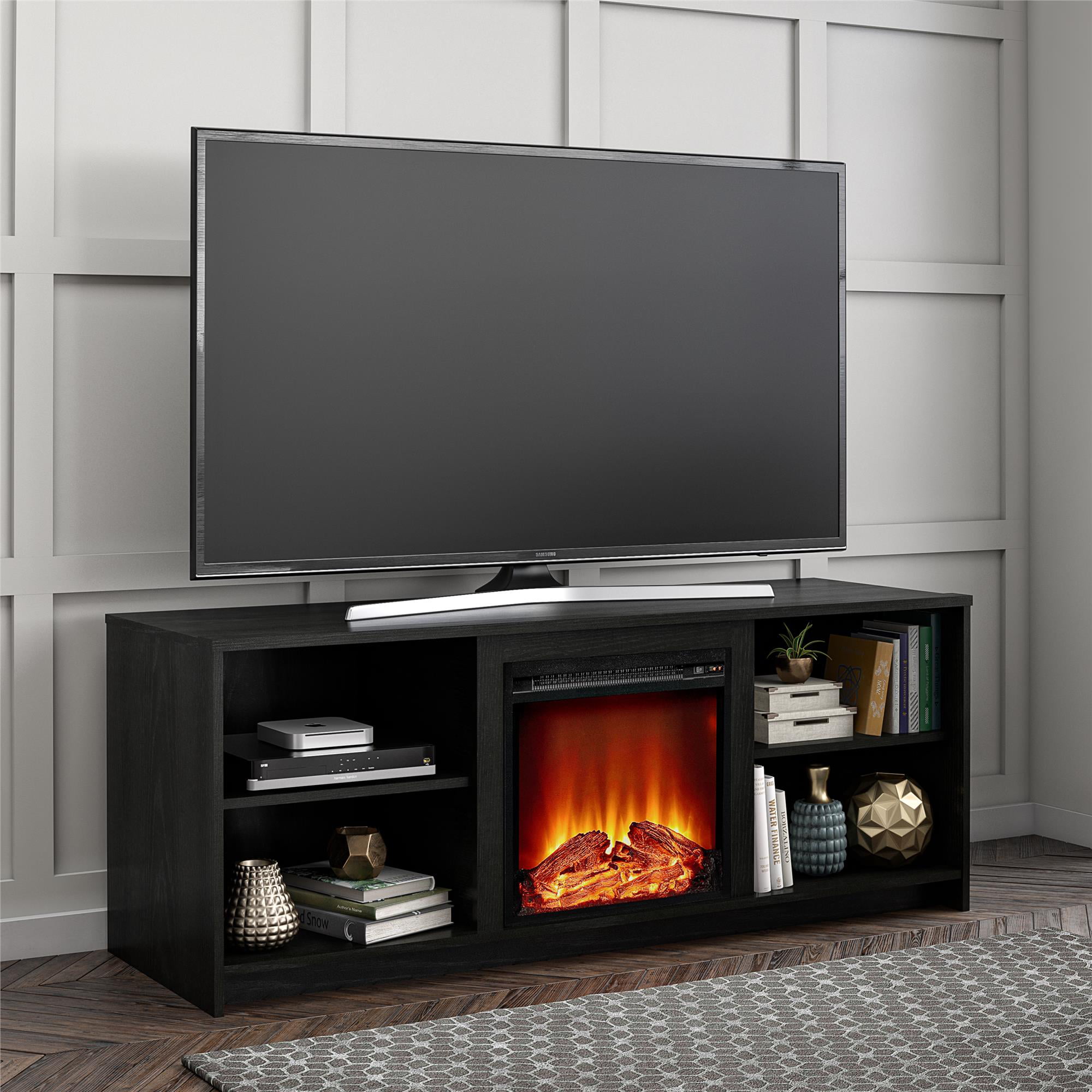 Mainstays Fireplace TV Stand for TVs up to 65″. Black Oak