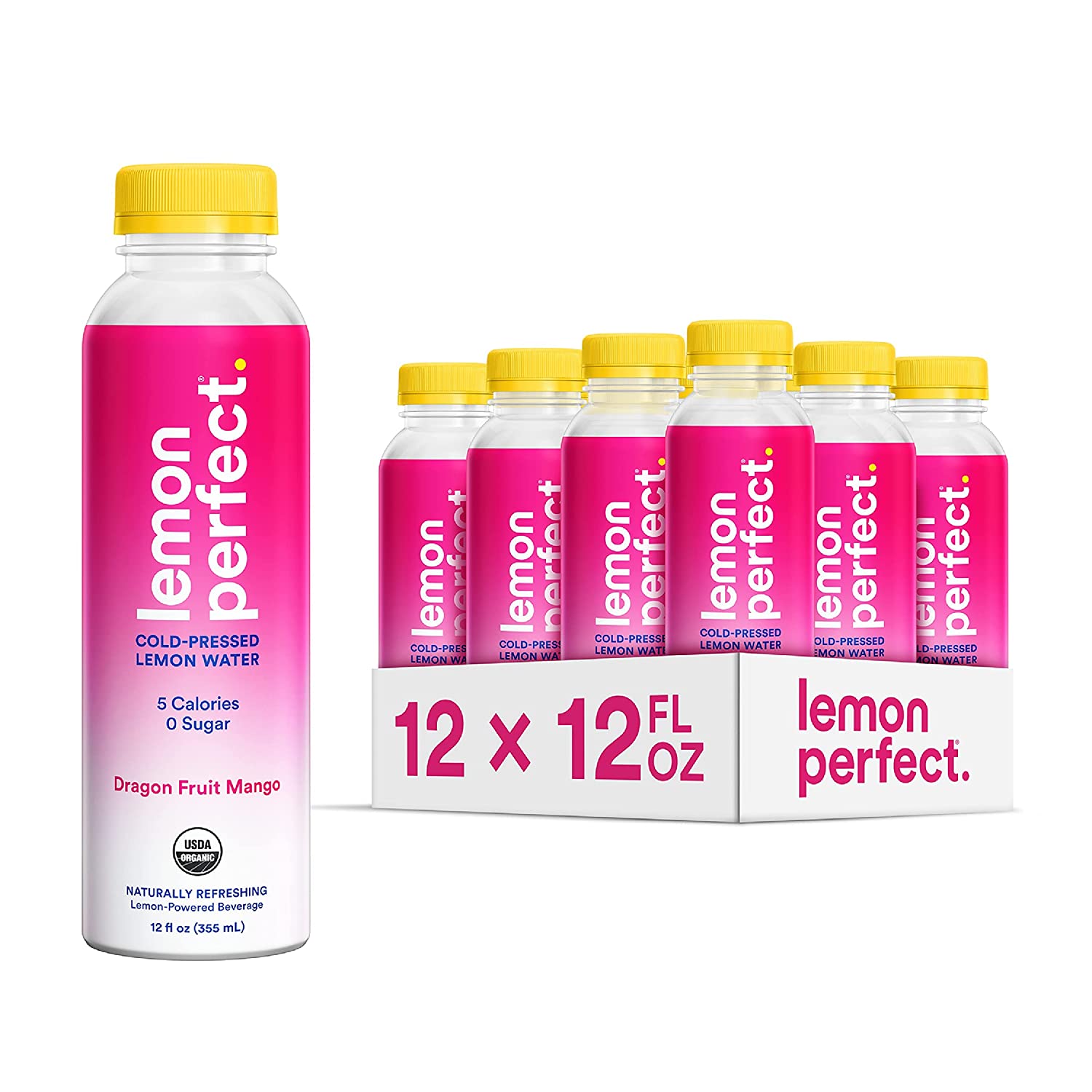 Lemon Perfect. Organic Cold-Pressed Lemon Water. Squeezed from Real Fruit. Flavored Water. Sugar-Free. Keto Certified. No Artificial Ingredients. Dragon Fruit Mango (12-Pack)