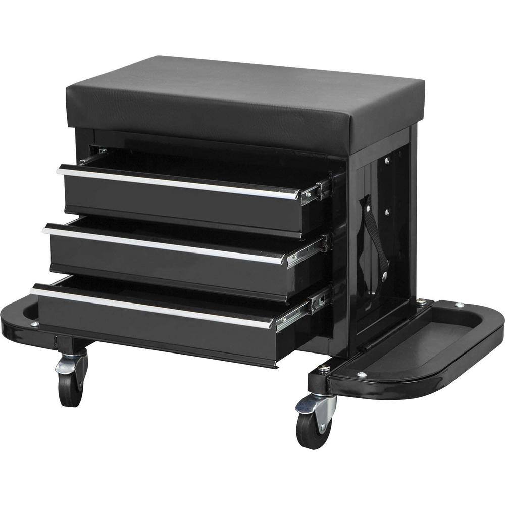 Torin APD2018R 350 lbs. 26.5 in. L 3-Drawer Rolling Mechanic Creeper Seat with 16-Slot Tool Tray