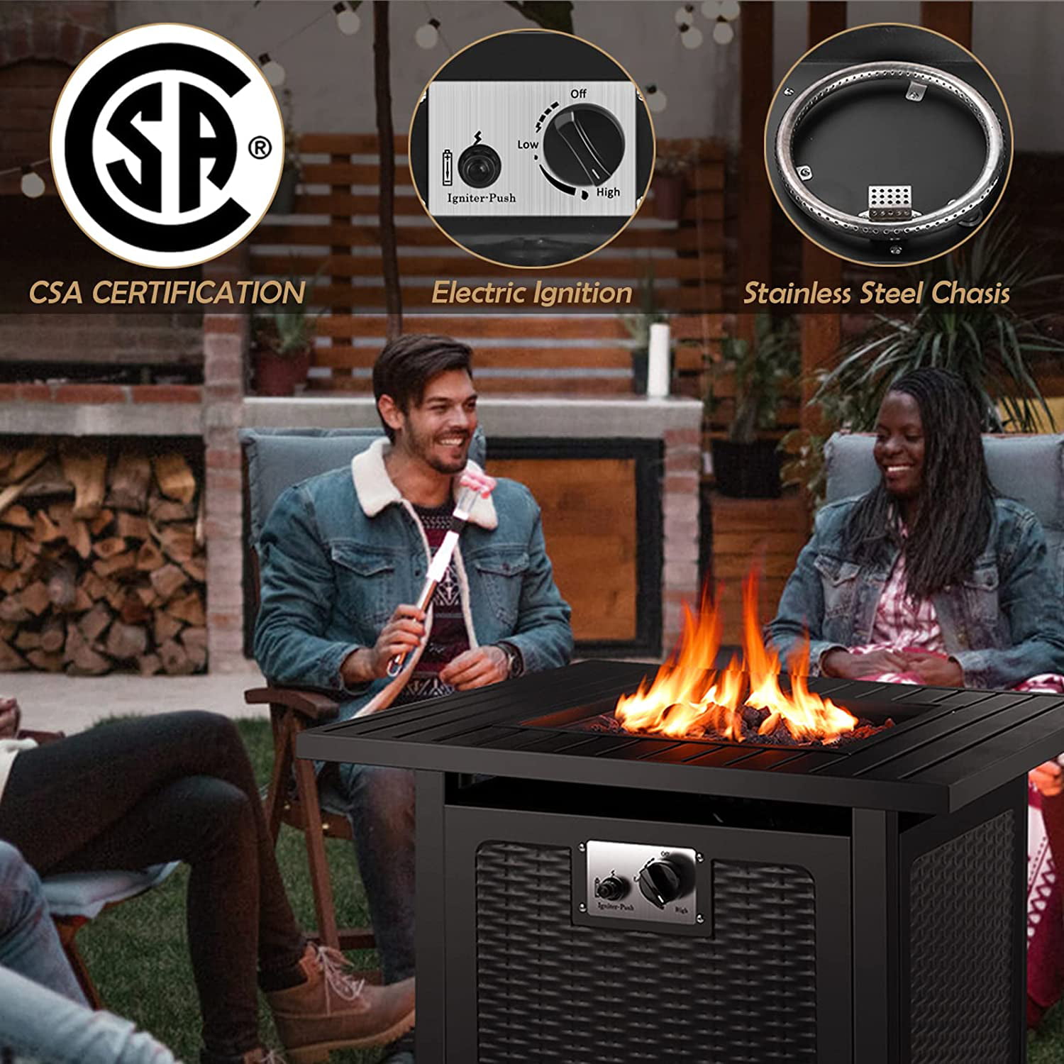 GARTIO 30″ Square 50000 BTU Propane Fire Pit Table with Lava Rocks for Outdoor Patio Yard