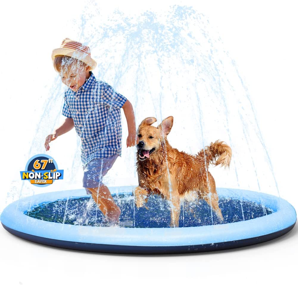 VISTOP Non-Slip Splash Pad for Kids and Dog. Thicken Sprinkler Pool Summer Outdoor Water Toys - Fun Backyard Fountain Play Mat for Baby Girls Boys Children or Pet Dog (67″)