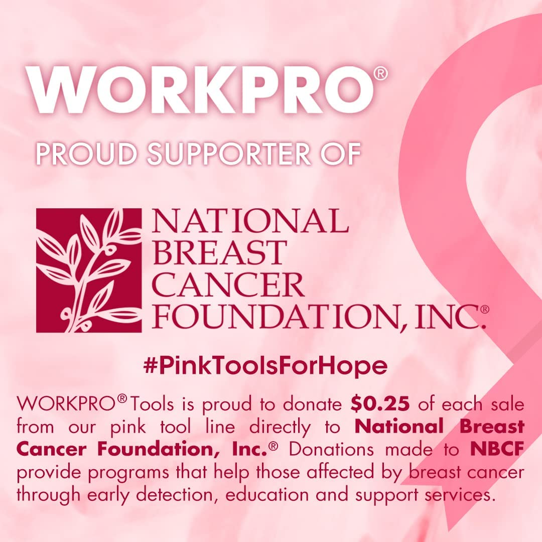 WORKPRO ‎W004532A Pink Cordless 20V Lithium-ion Drill Driver Set. 1 Battery. Charger and Storage Bag Included - Pink Ribbon