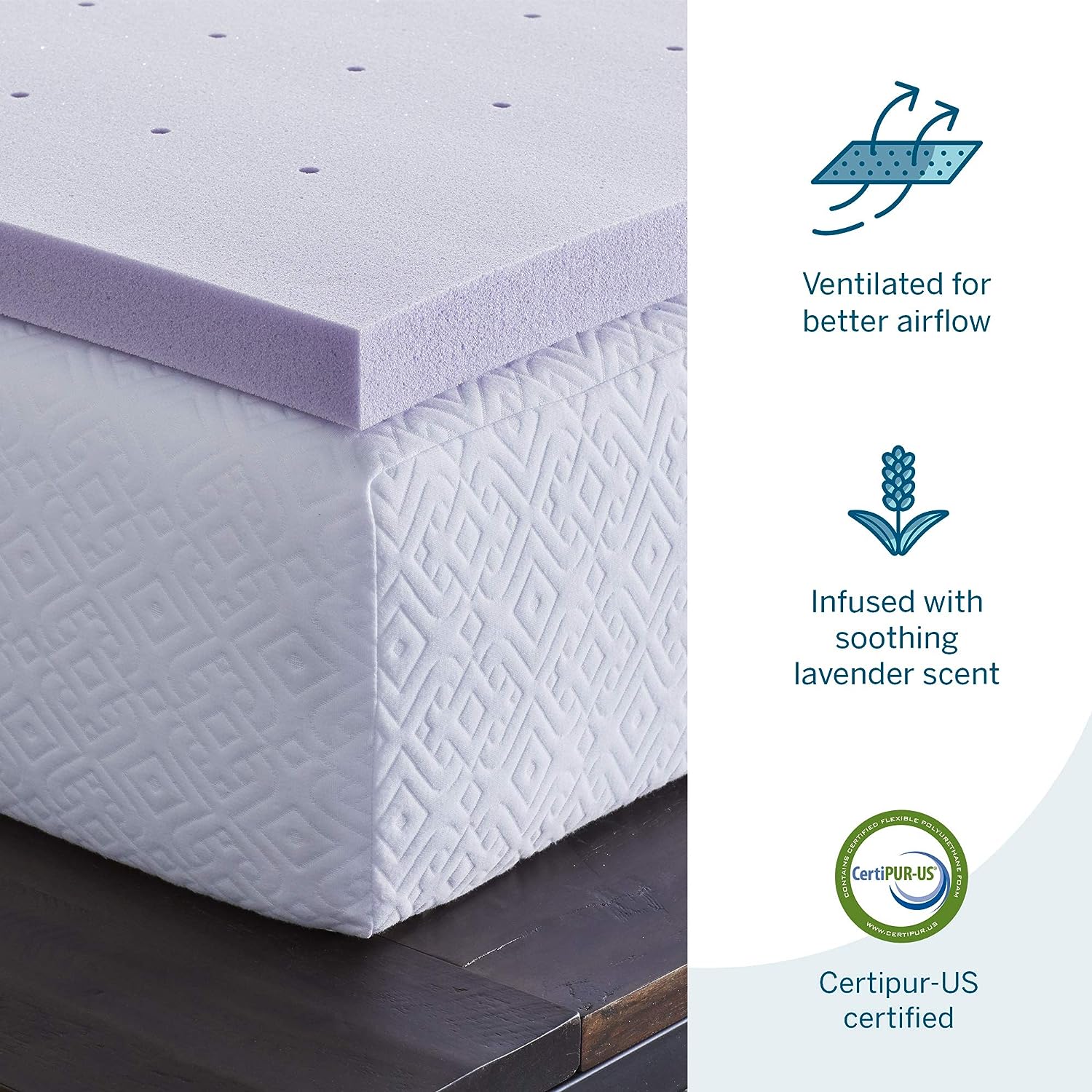 LUCID 3 Inch Lavender Infused Memory Foam Mattress Topper - Ventilated Design - Twin Size