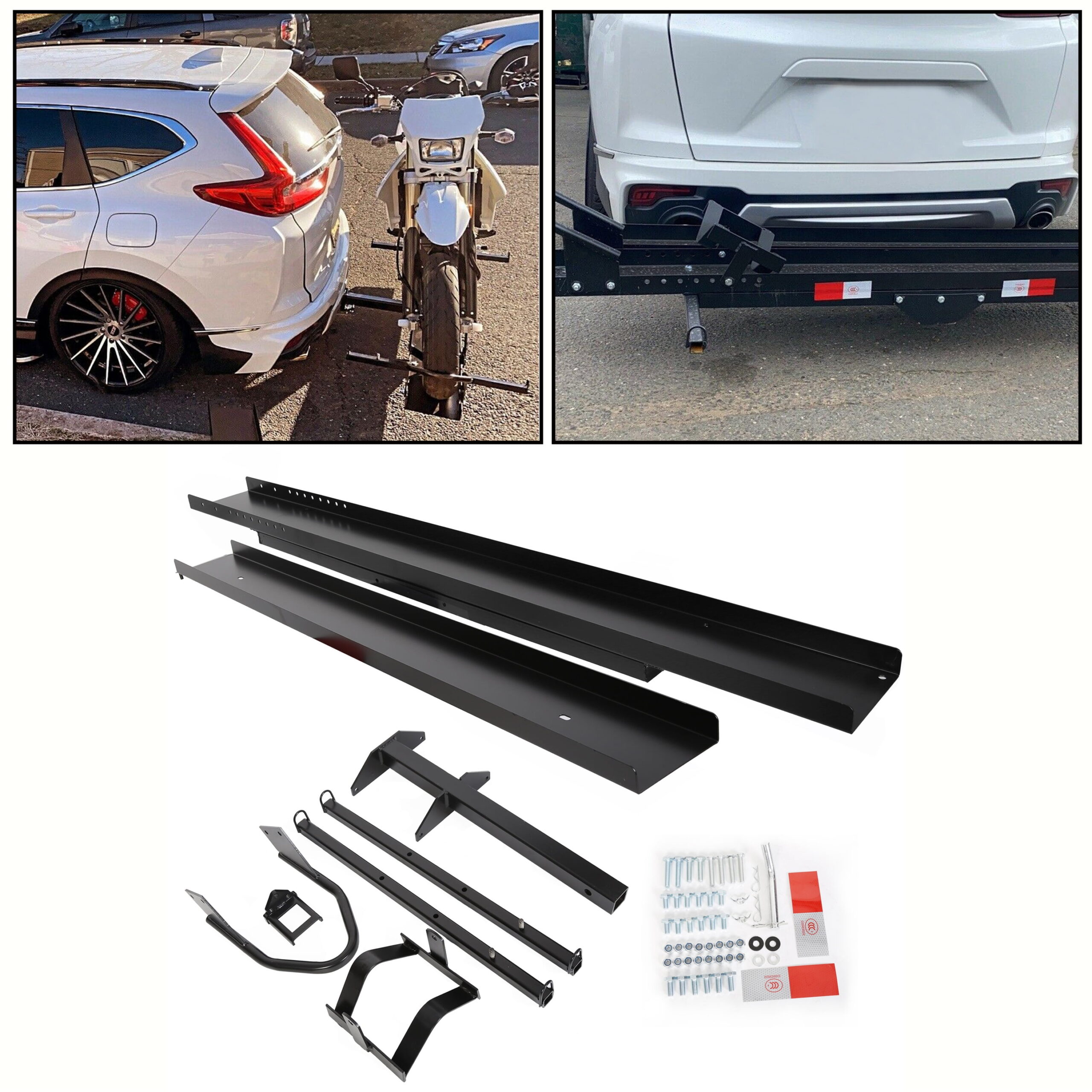 Kojem 79″ Motorcycle Carrier Dirt Bike Rack 600 lbs Capacity Black Heavy Duty Steel 2″ Hitch Mount Hauler w/ Loading Ramp