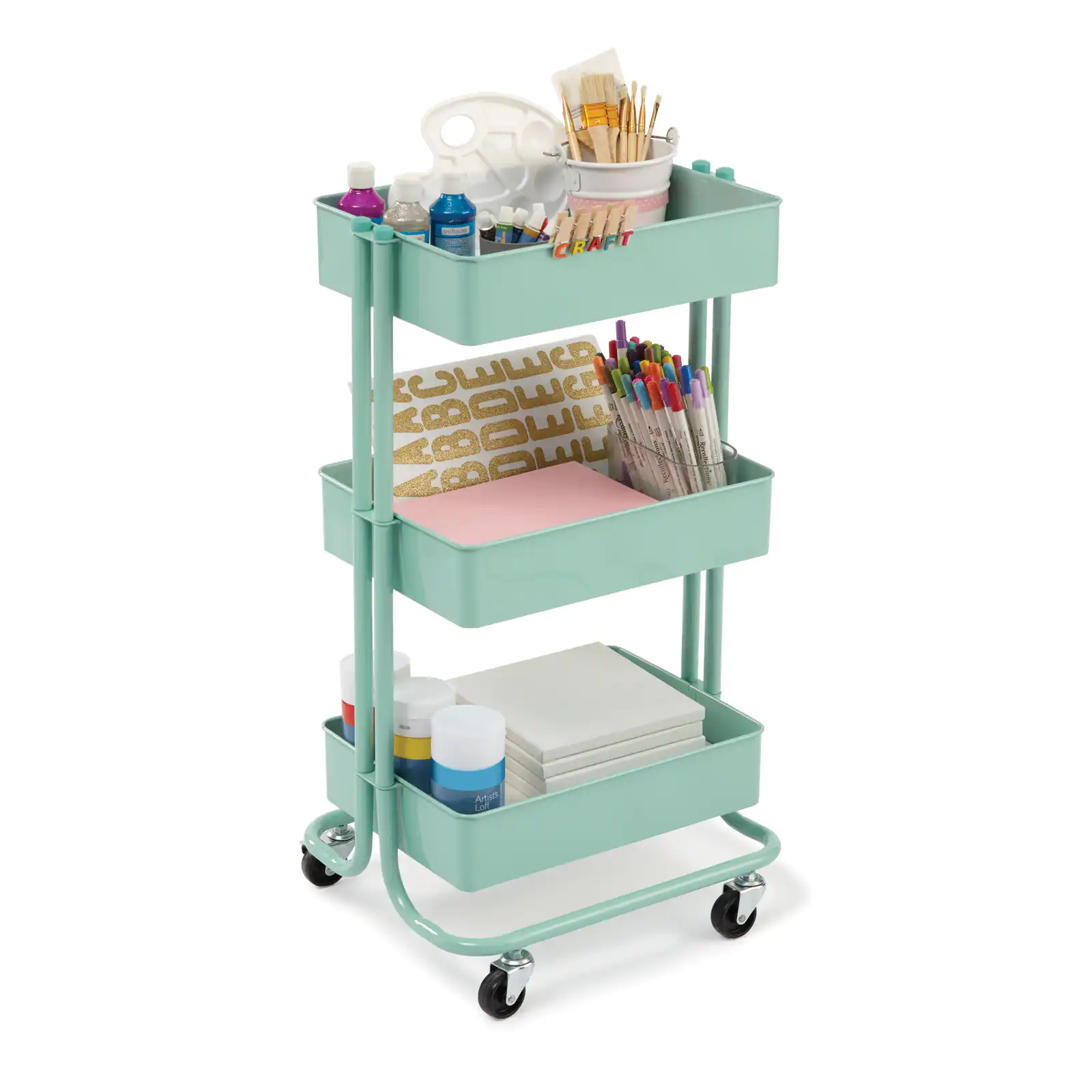 Simply Tidy Lexington 3-Tier Rolling Cart. Mint