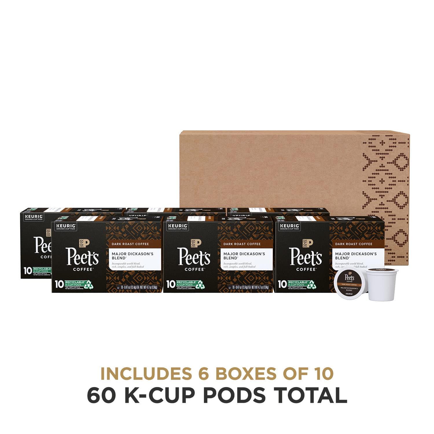 Peet-s Coffee. Dark Roast K-Cup Pods for Keurig Brewers - Major Dickason-s Blend 60 Count (6 Boxes of 10 K-Cup Pods) Packaging May Vary