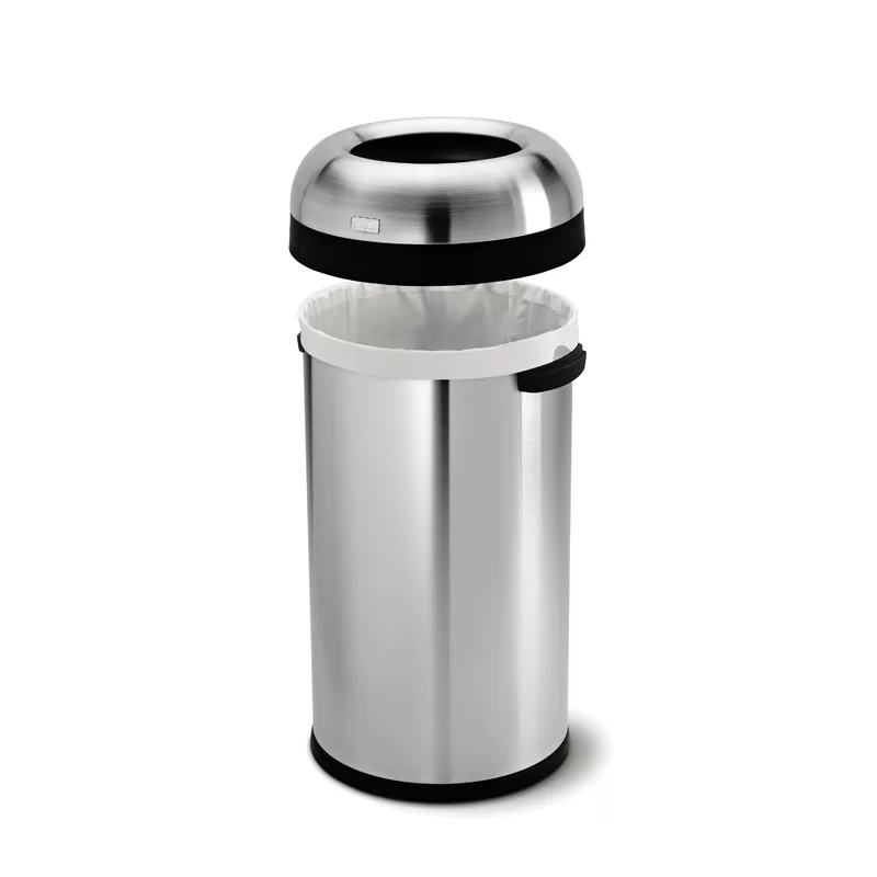 simplehuman 60 Liter / 16 Gallon Bullet Open Top Trash Can. Commercial Grade Heavy Gauge. Brushed Stainless Steel