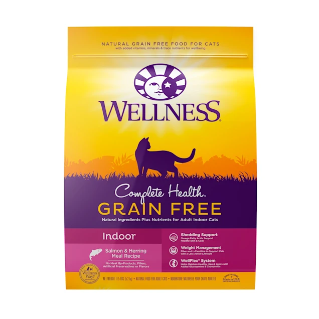 Wellness Complete Health Natural Grain Free Indoor Salmon & Herring Meal Recipe Dry Cat Food. 11.5 lbs.