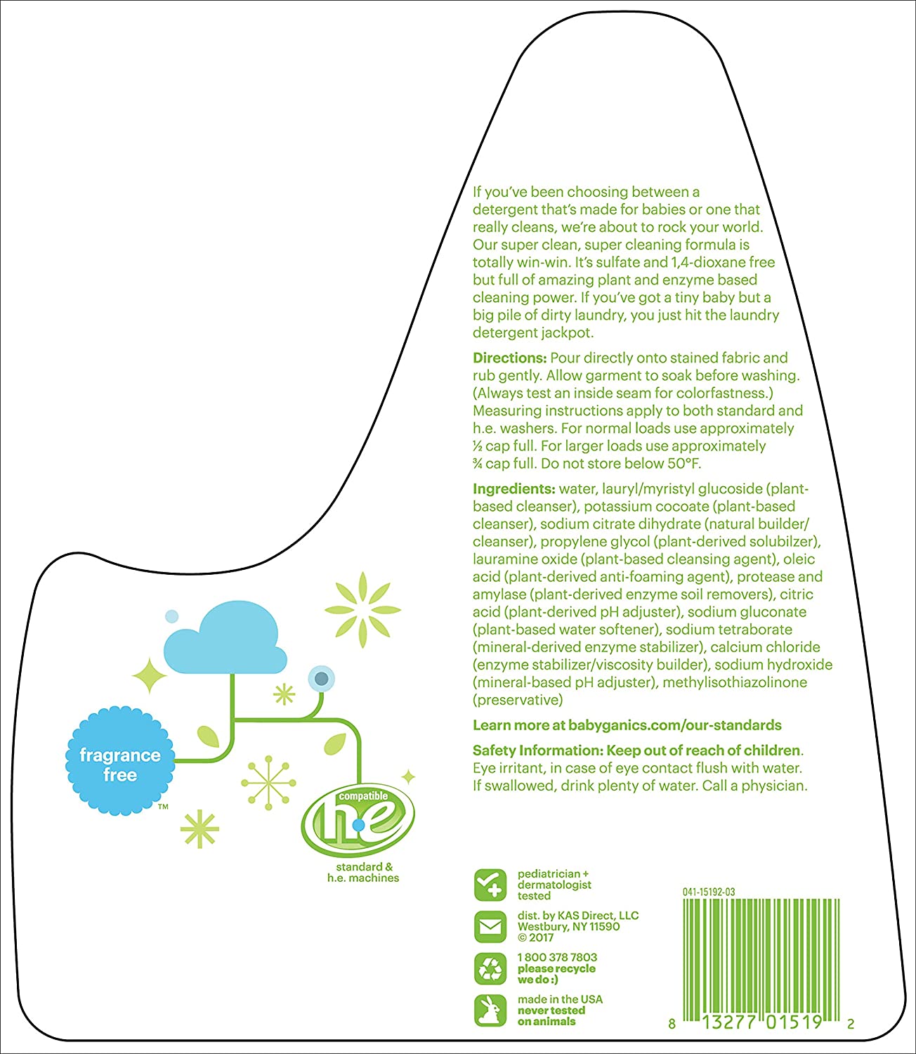 Babyganics 3X Baby Laundry Detergent. Fragrance Free. 60oz. Packaging May Vary