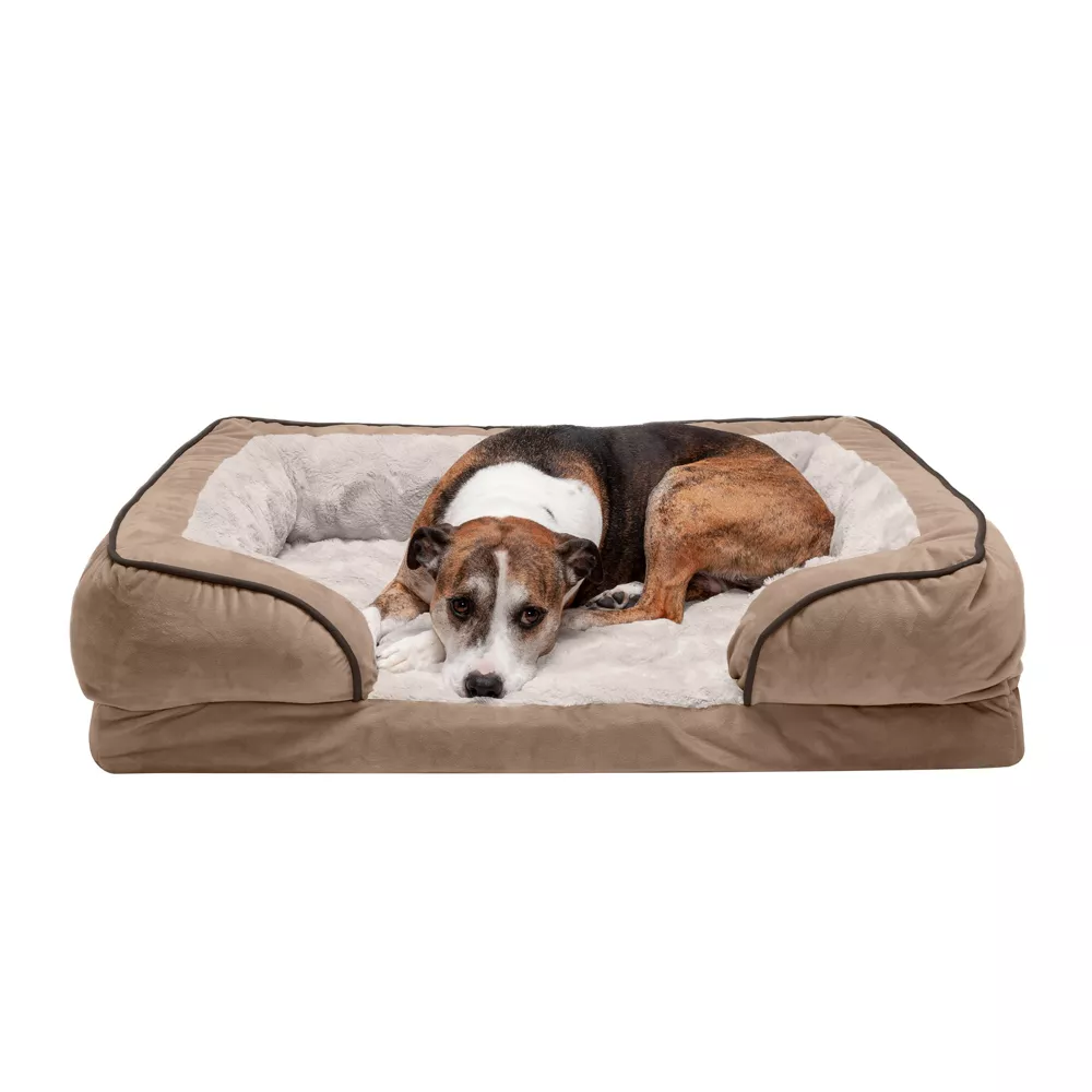 FurHaven Velvet Waves Perfect Comfort Orthopedic Sofa Cat & Dog Bed. Brownstone. Large