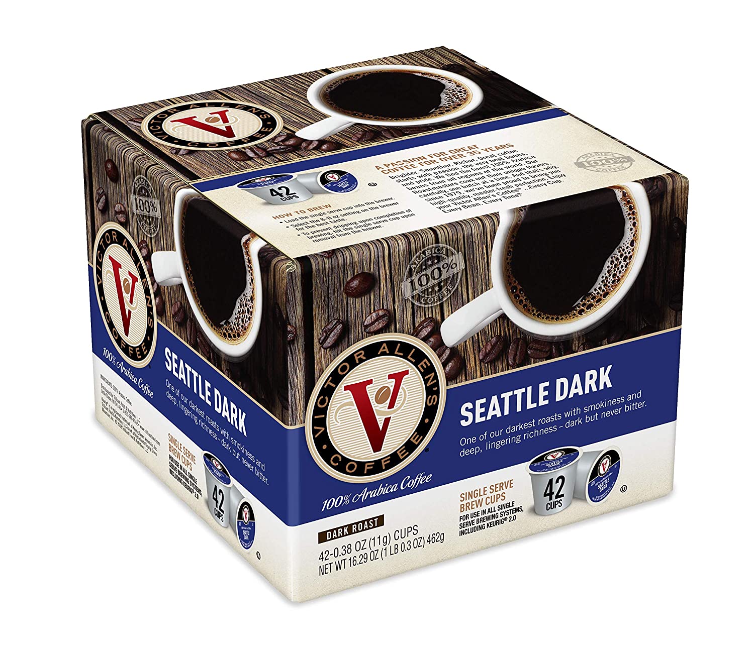 Victor Allen-s Coffee Seattle Blend. Dark Roast. 42 Count Single Serve Coffee Pods for Keurig K-Cup Brewers