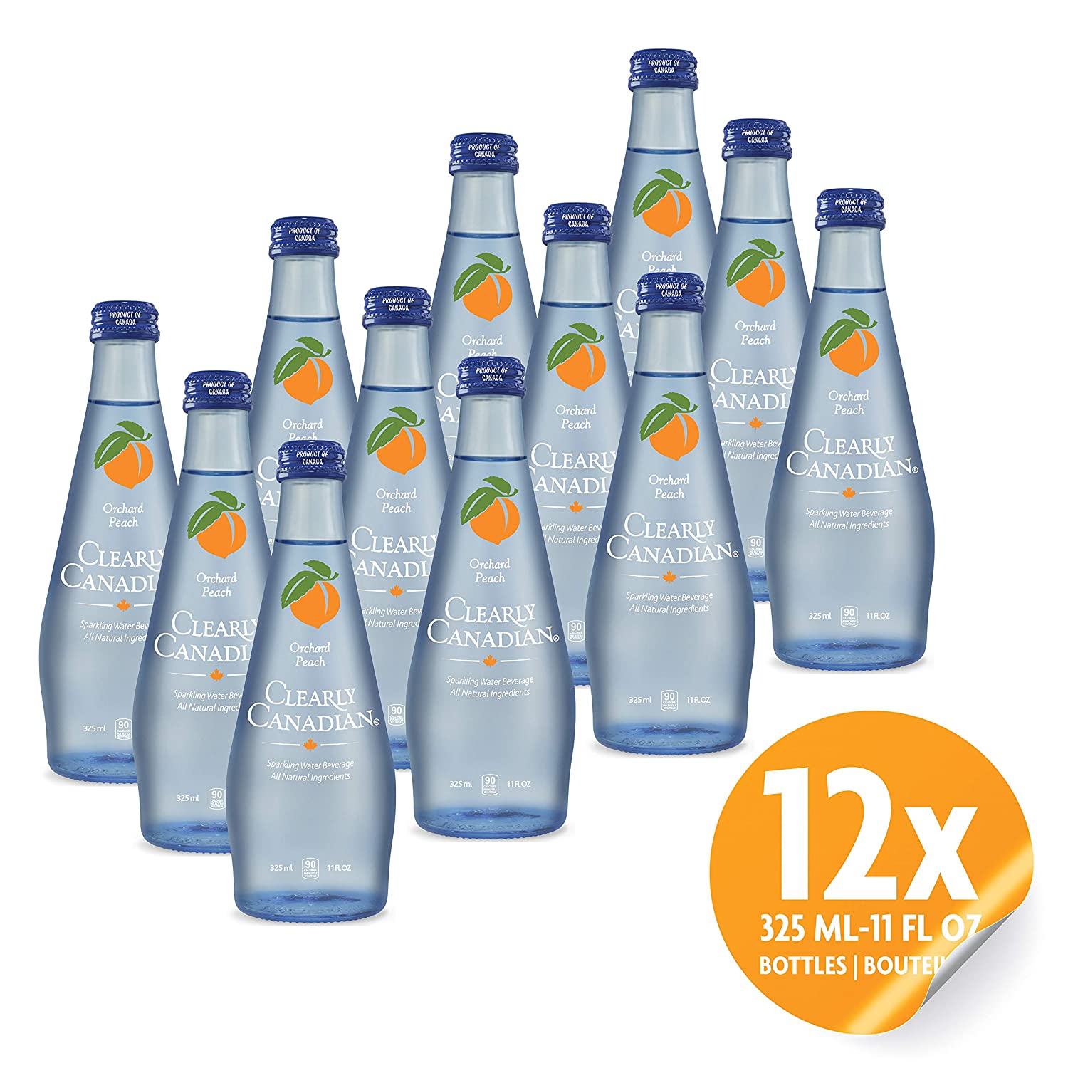Clearly Canadian Orchard Peach Sparkling Spring Water Beverage. Natural & Carbonated. Flavored Seltzer Water. 1 Case (12 Bottles x 325mL)
