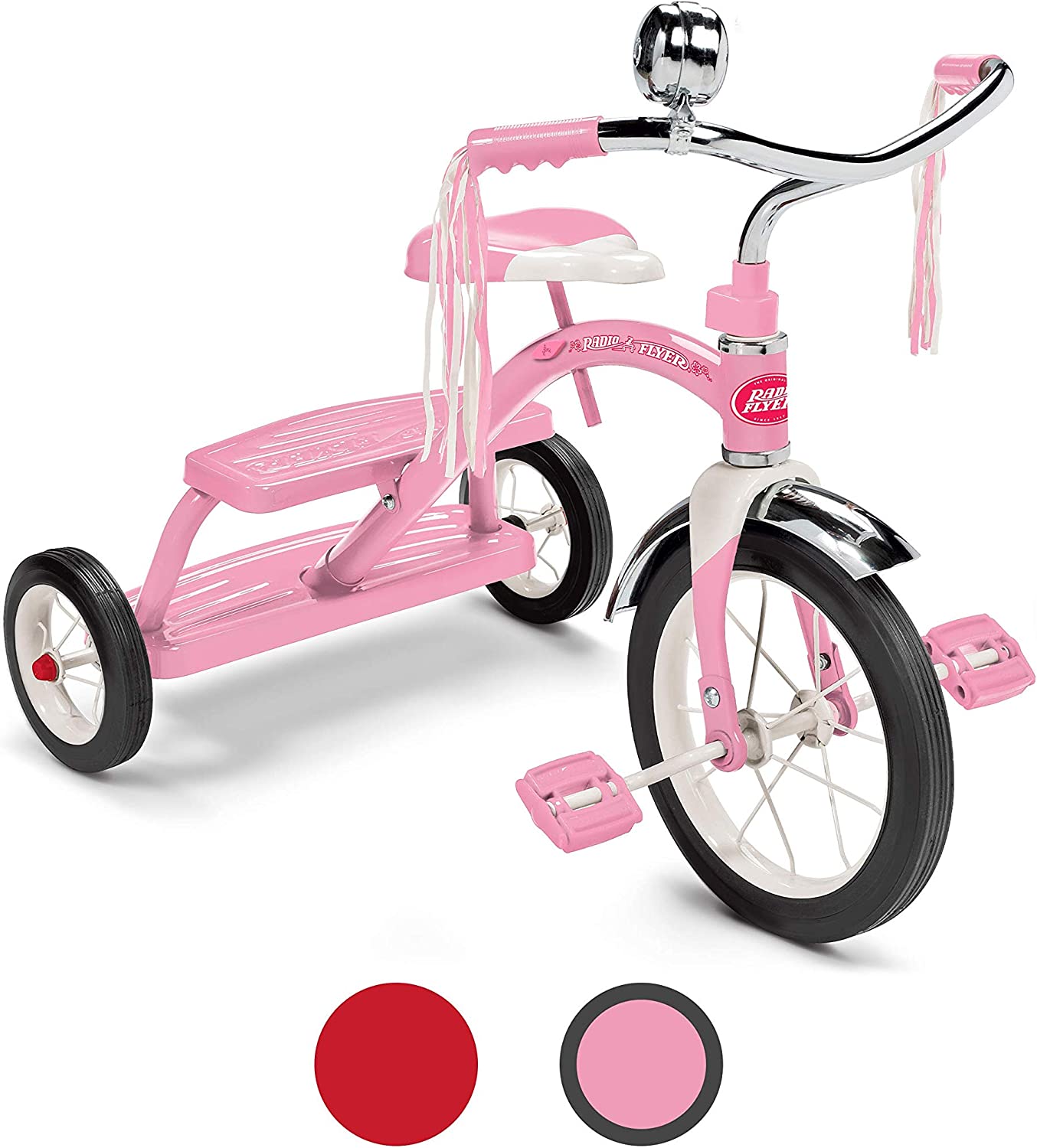 Radio Flyer Classic Pink Dual Deck Tricycle Ride On. 31.5L x 24.5W x 21.5H in.