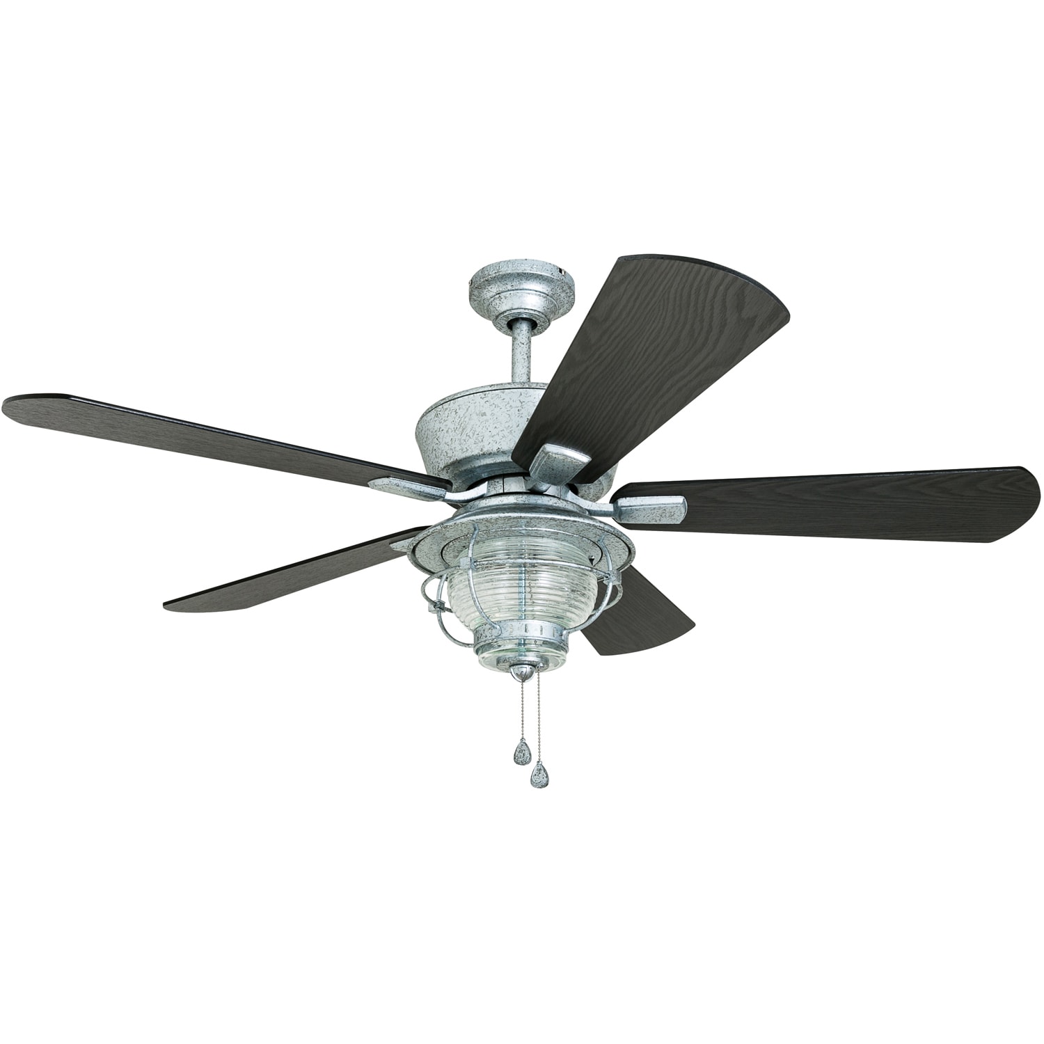 Harbor Breeze 41125 Merrimack II 52-in Galvanized LED Indoor/Outdoor Downrod or Flush Mount Ceiling Fan with Light (5-Blade)
