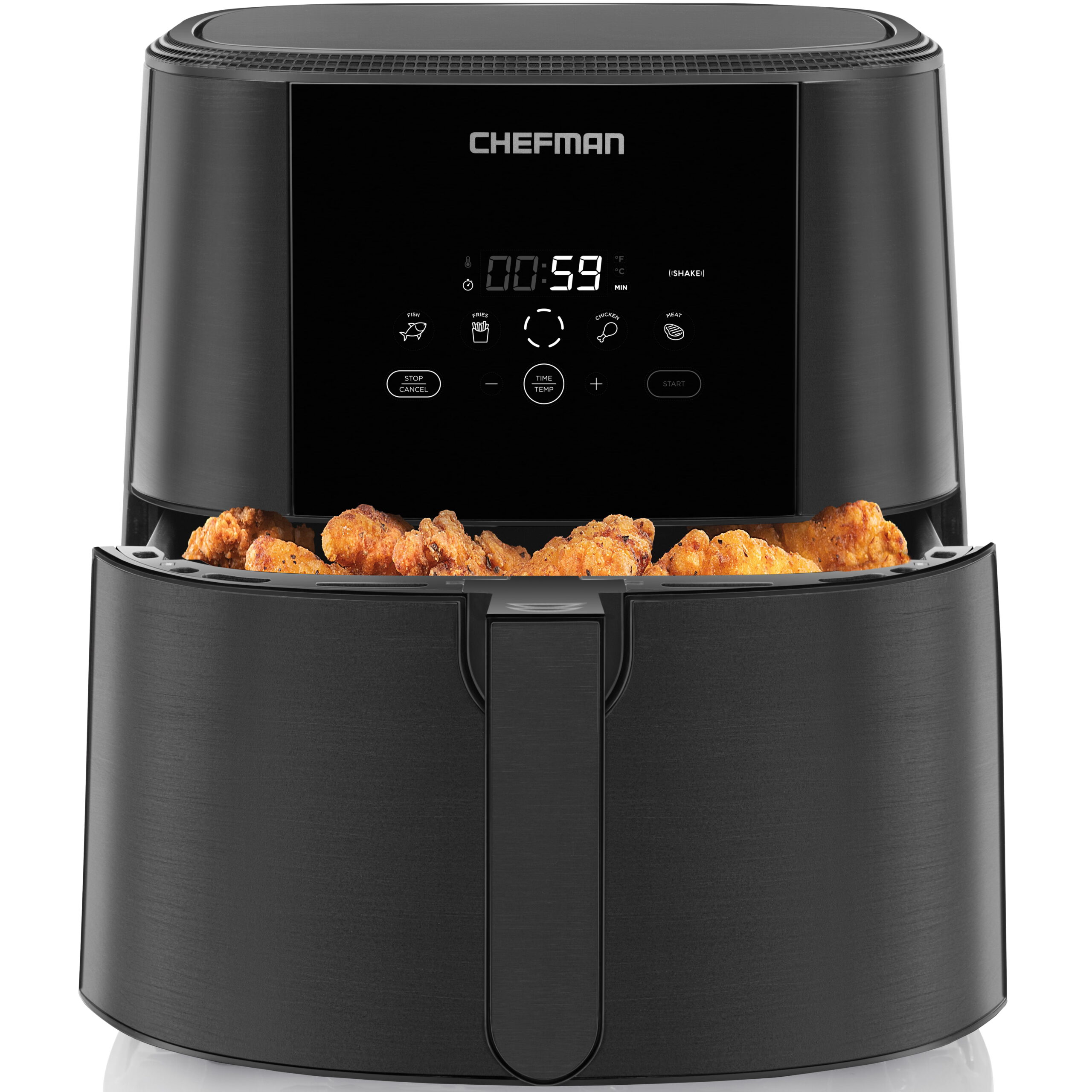 Chefman TurboFry Touch Air Fryer. 8 Quart Family Size. One-Touch Digital Controls for Healthy Cooking. Presets for French Fries. Chicken. Meat. Fish. Nonstick Dishwasher-Safe Parts