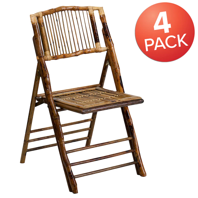 Flash Furniture  4-Pack Bamboo Standard Folding Chair with Solid Seat (Indoor or Outdoor)