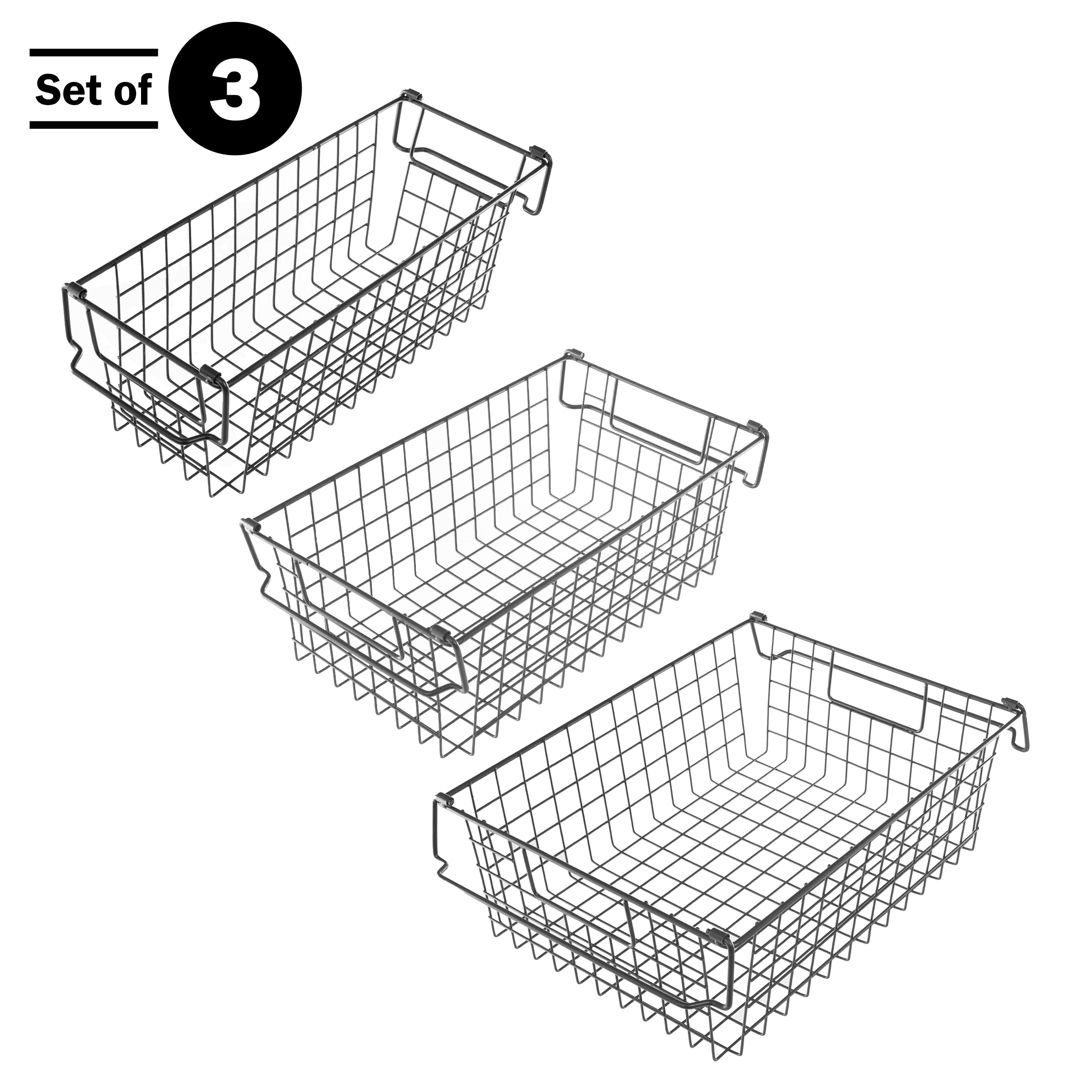 Home-Complete 3-Pack 16-in W x 5.5-in H x 12-in D Black Steel Stackable Bin