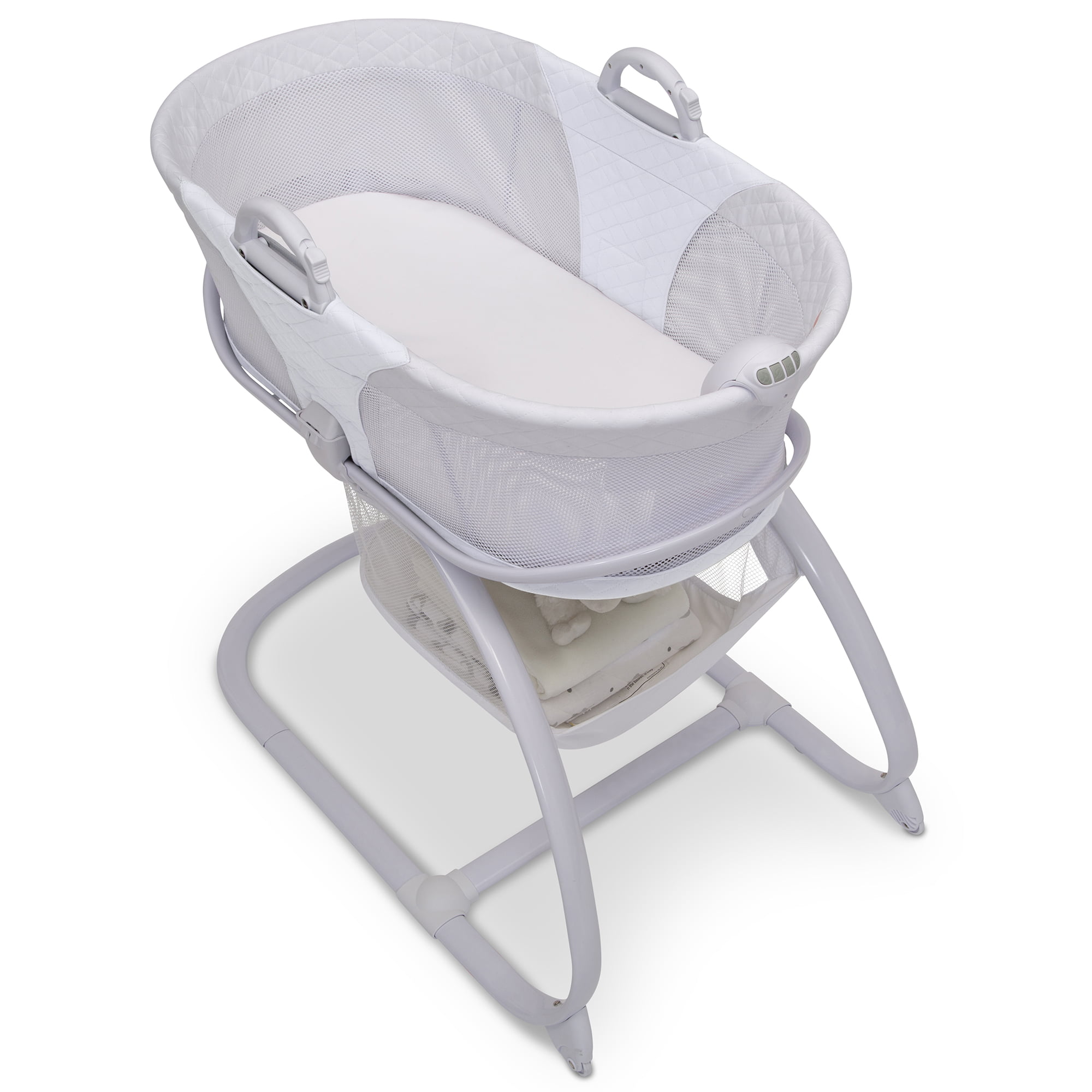 Little Folks 2-in-1 Moses Basket Bedside Bassinet Sleeper by Delta Children- Portable Baby Crib. White