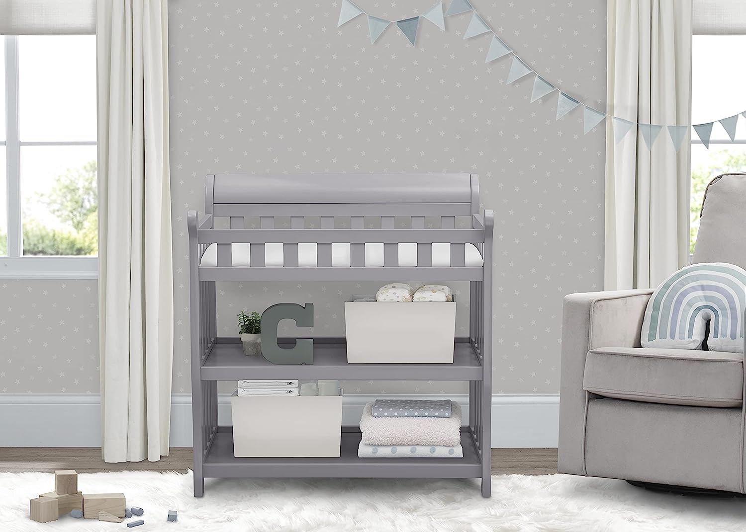 Delta Children Eclipse Changing Table with Changing Pad. Grey