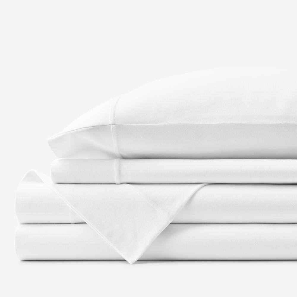 The Company Store  Company Cotton 4-Piece White Solid Cotton Jersey Knit Queen Sheet Set - White