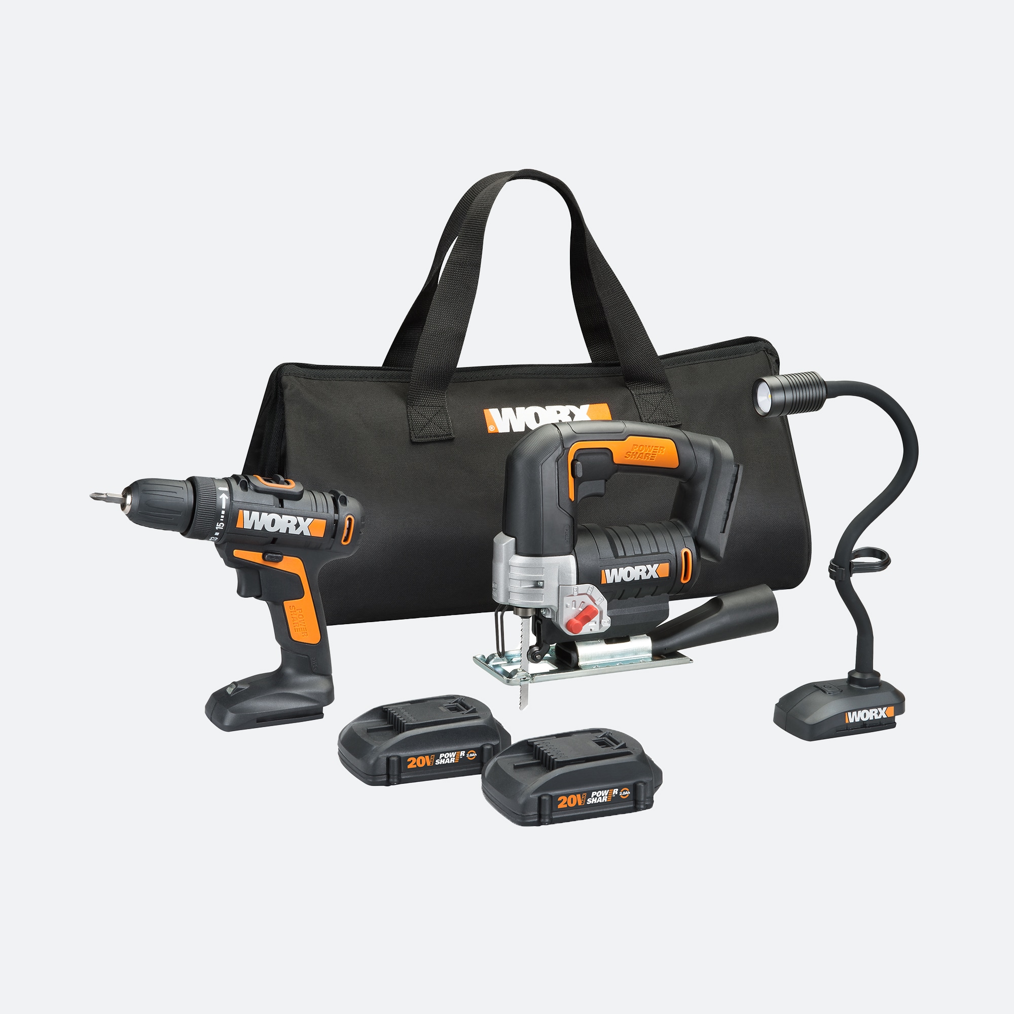 WORX POWER SHARE 3-Tool 20-volt Power Tool Combo Kit with Soft Case (2 Li-ion Batteries Included and Charger Included)