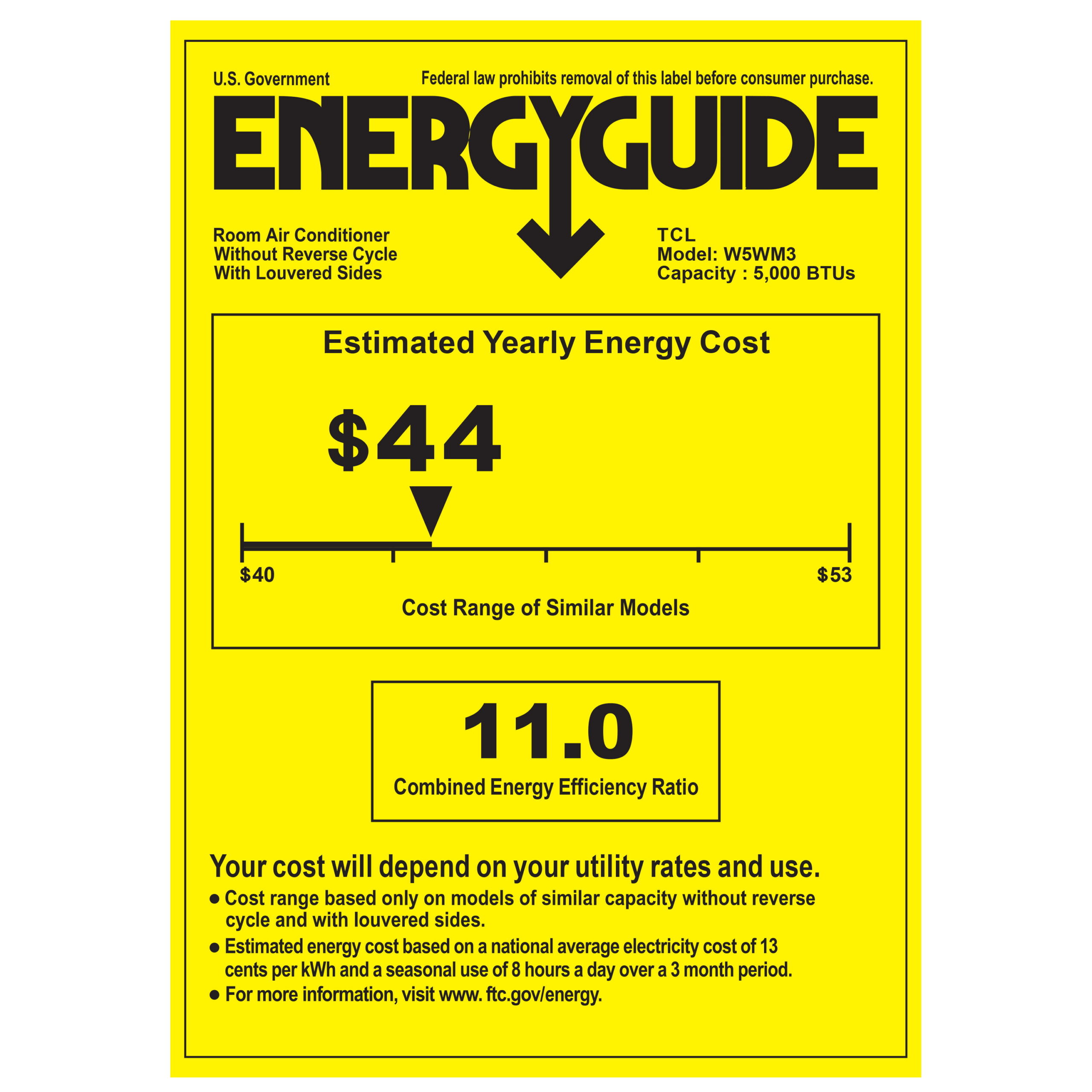 TCL 5.000 BTU Mechanical Window Air Conditioner. White. W5WM-3