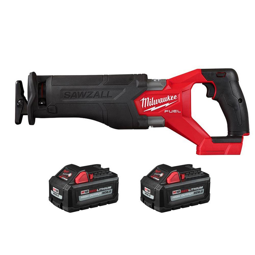 Milwaukee 2821-20-48-11-1862 M18 FUEL GEN-2 18V Lithium-Ion Brushless Cordless SAWZALL Reciprocating Saw w/(2) 6.0 Ah Batteries