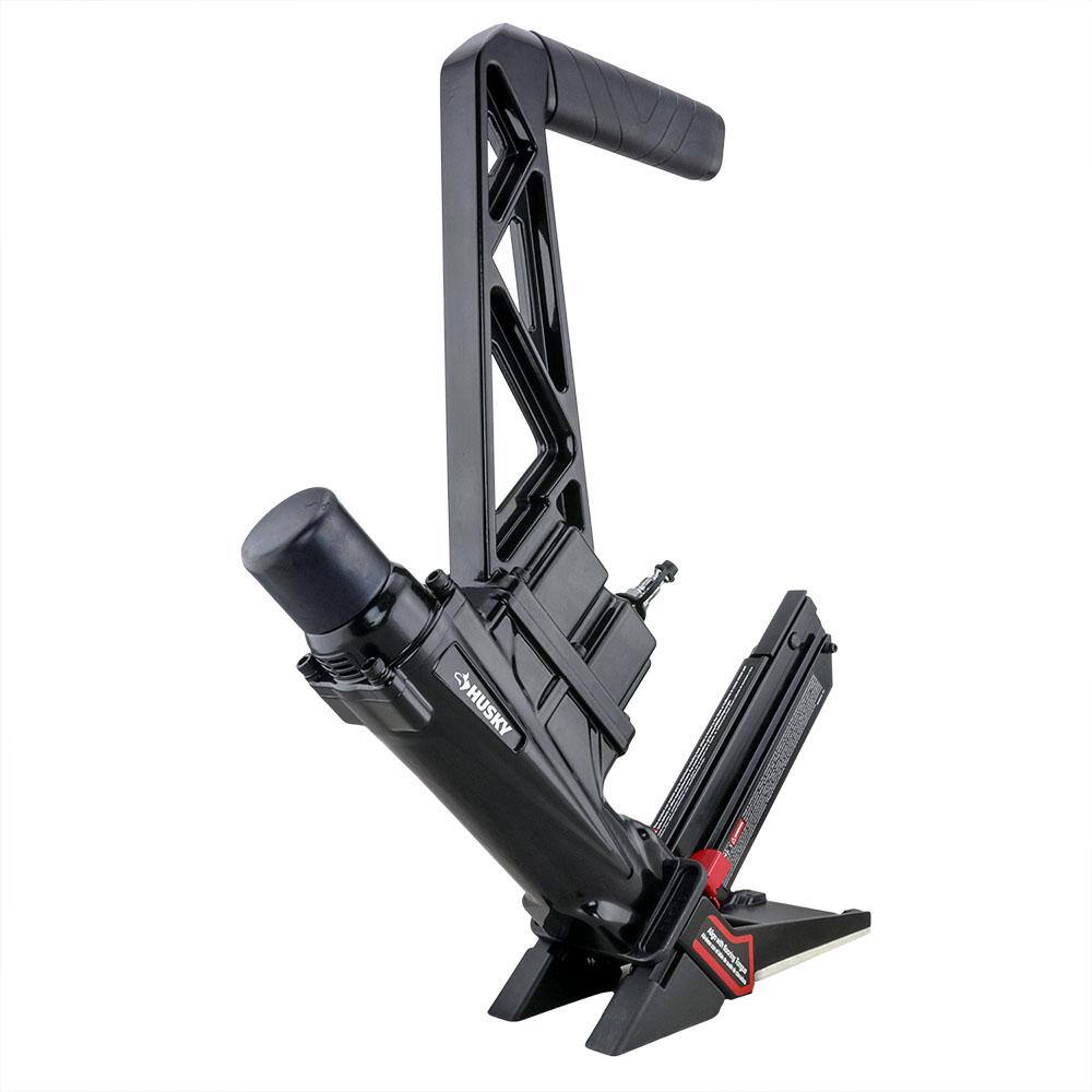 Husky HDUFL50 Pneumatic 3-in-1 15.5-Gauge and 16-Gauge 2 in. Flooring Nailer and Stapler with Quick Jam Release