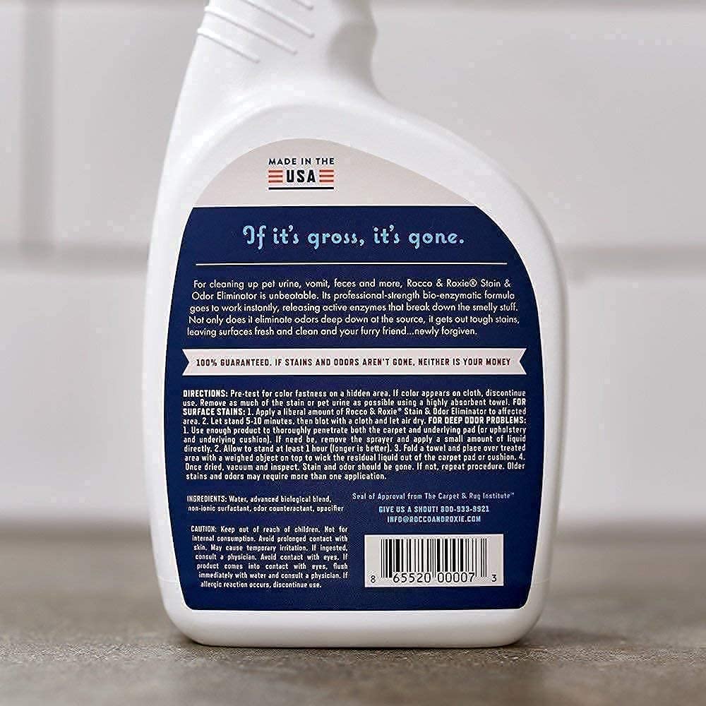 Rocco & Roxie Supply Co. Stain & Odor Eliminator for Strong Odor - Enzyme-Powered Pet Odor Eliminator for Home - Carpet Stain Remover for Cats and Dog Pee - Enzymatic Cat Urine Destroyer - Carpet Cleaner Spray