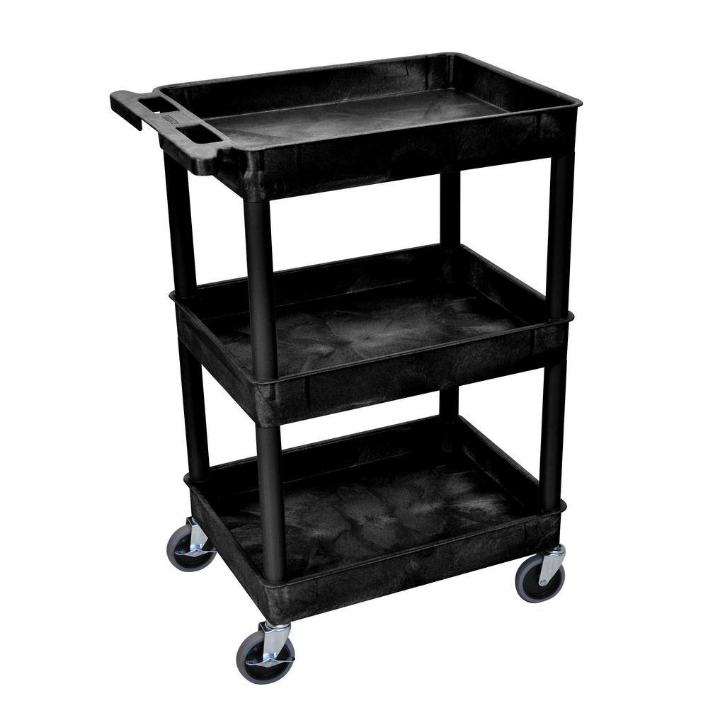 Luxor STC111-B 24 in. x 18 in. 3 Tub Shelf Plastic Cart. 4 in. Casters in Black