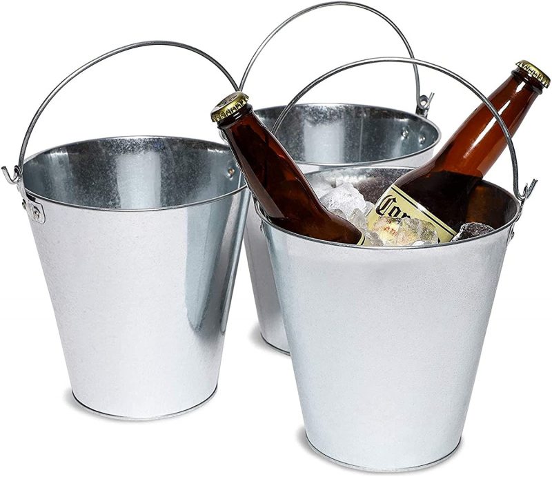 Juvale Galvanized Metal Ice Bucket Pails. 7 Inch. 3 Pack