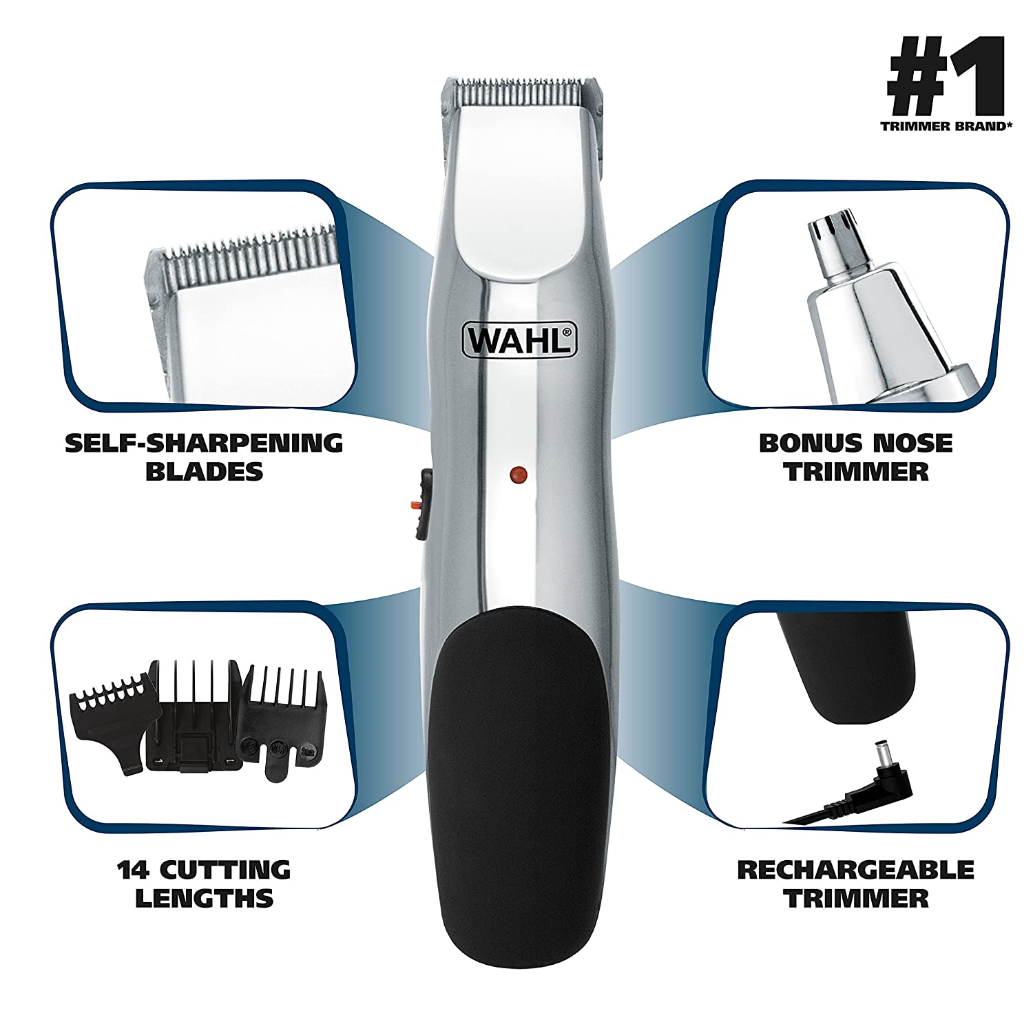 Wahl Groomsman Rechargeable Beard Trimming kit for Mustaches. Nose Hair. and Light Detailing and Grooming with Bonus Wet/Dry Electric Nose Trimmer – Model 5622