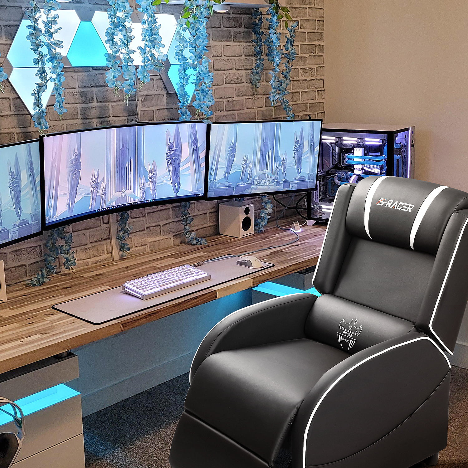 Homall Massage Gaming Recliner Chair Video Game Chair PU Leather Theater Seating. One Size. White