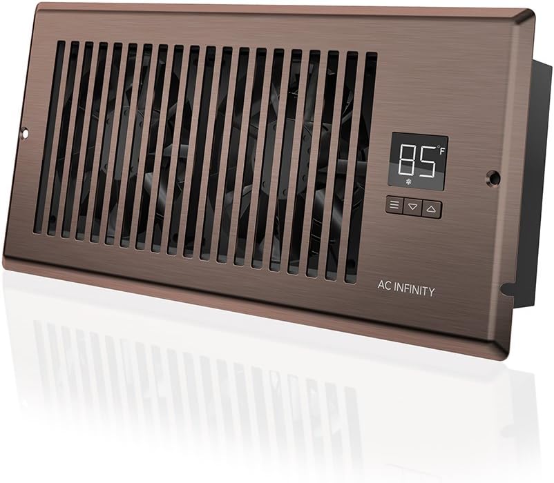 AC Infinity AIRTAP T4. Quiet Register Booster Fan with Thermostat Control. Heating Cooling AC Vent. Fits 4 x 10 Register Holes. Bronze