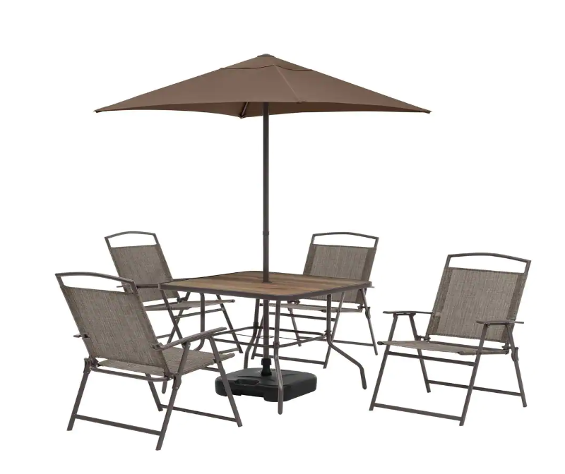 StyleWell FDS50285C-ST1 Mix and Match 7-Piece Metal Sling Folding Outdoor Dining Set with Umbrella and Base