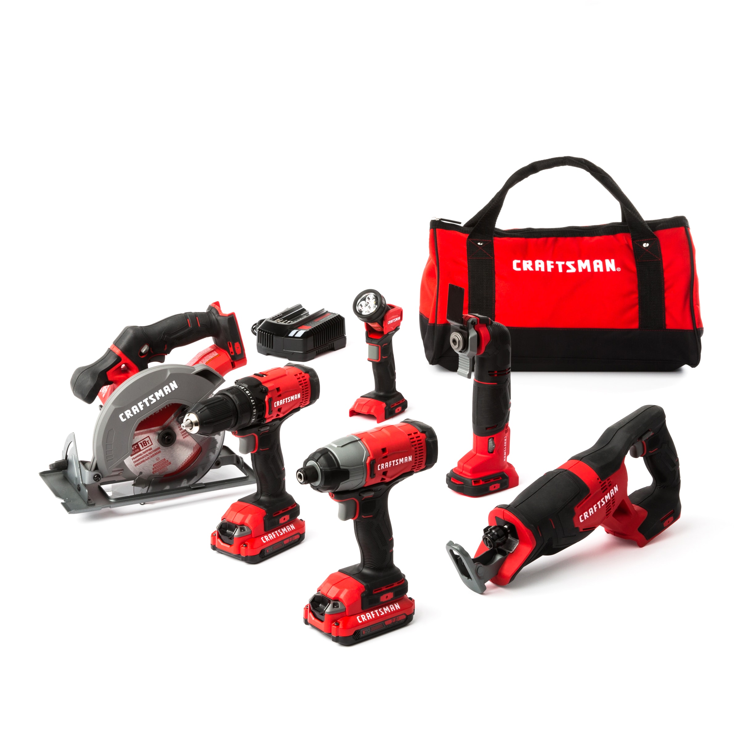 CRAFTSMAN V20 6-Tool 20-volt Max Power Tool Combo Kit with Soft Case (2 Li-ion Batteries Included and Charger Included)