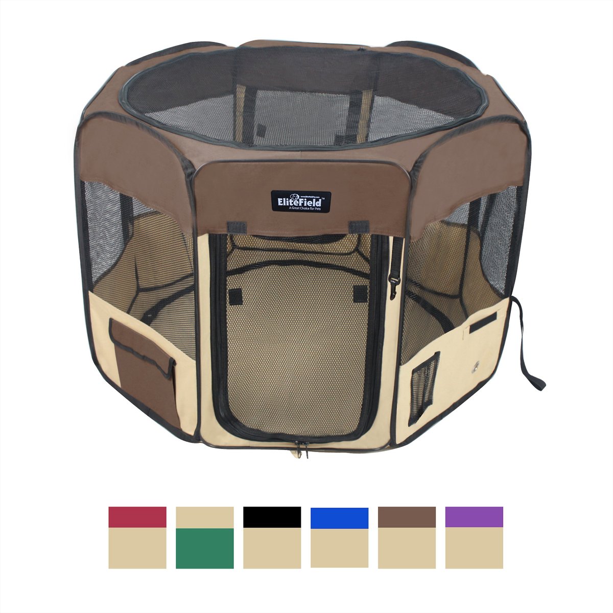 EliteField 2-Door Soft-Sided Dog & Cat Playpen (36″ x 36″ x 24″H. Brown+Beige)
