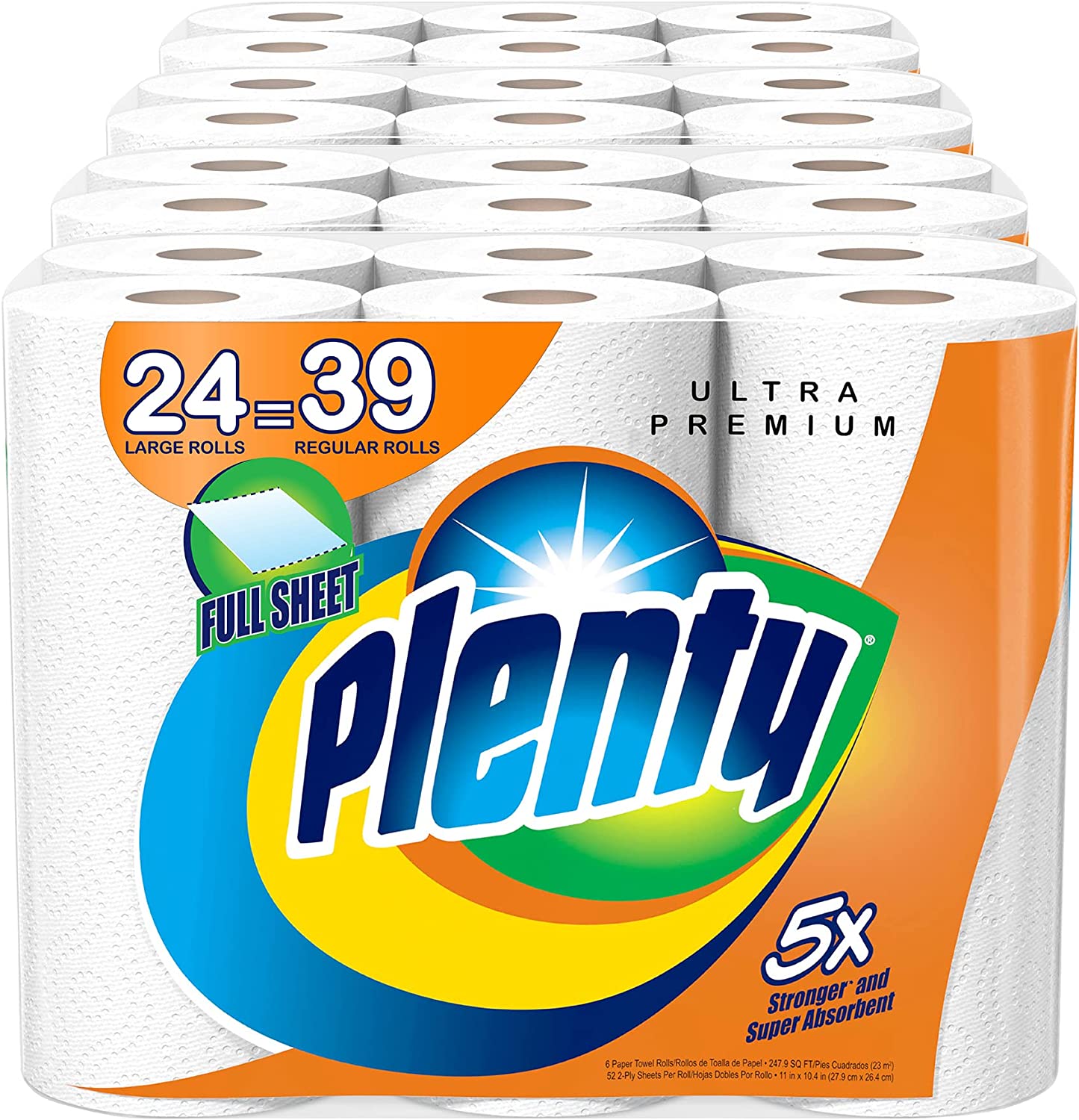 Plenty Ultra Premium Paper Towels | XL Rolls | Super Absorbent | Strong & Durable | Full Sheet | 24 Rolls