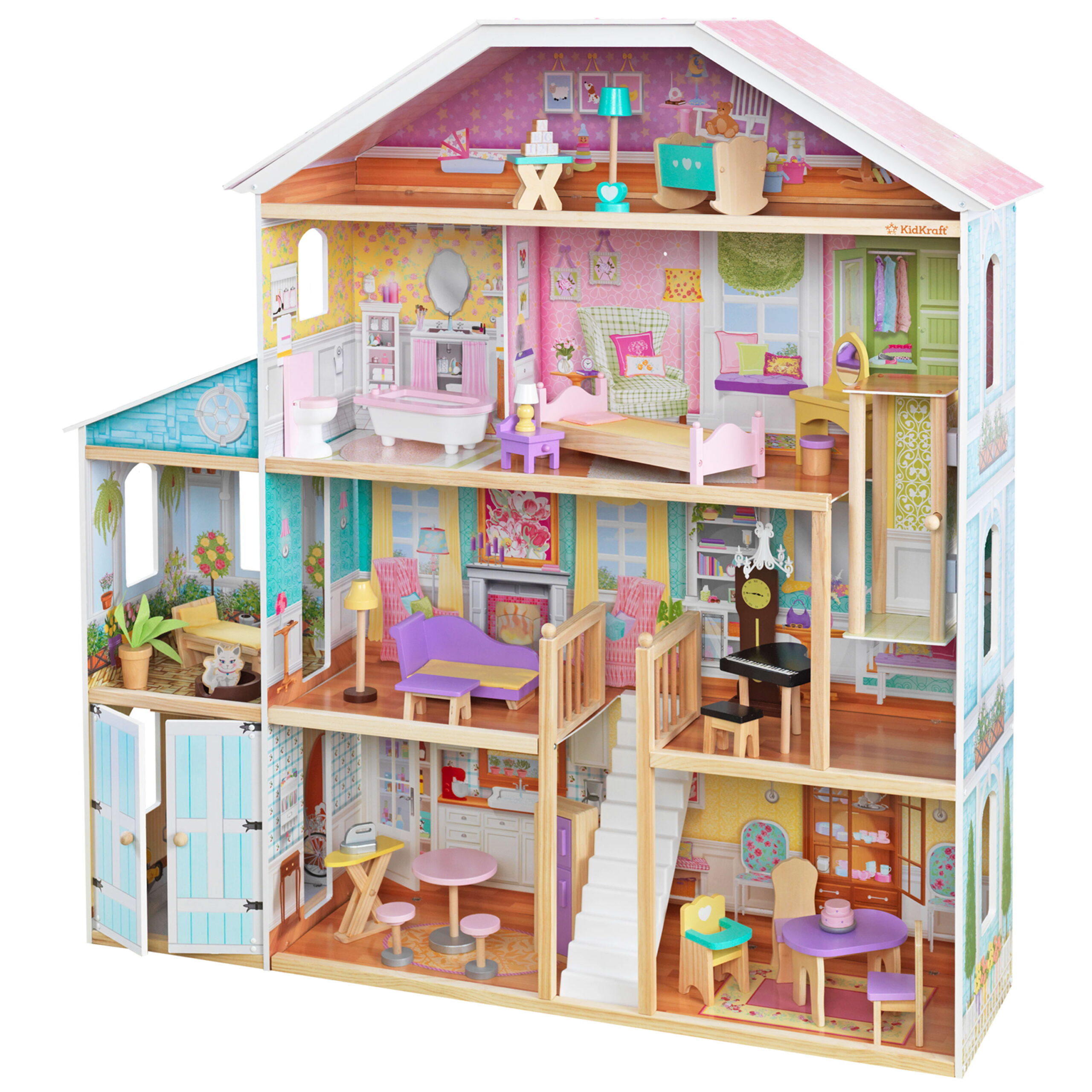 KidKraft Grand View Mansion Dollhouse with EZ Kraft Assembly™. Elevator and 34 Accessories