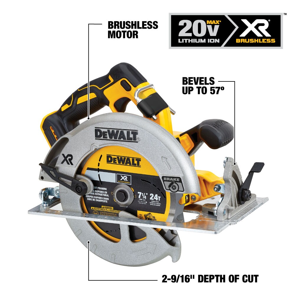 DEWALT XR 20-volt Max 7-1/4-in Brushless Cordless Circular Saw Kit Circular Saw (1-Battery and Charger Included)