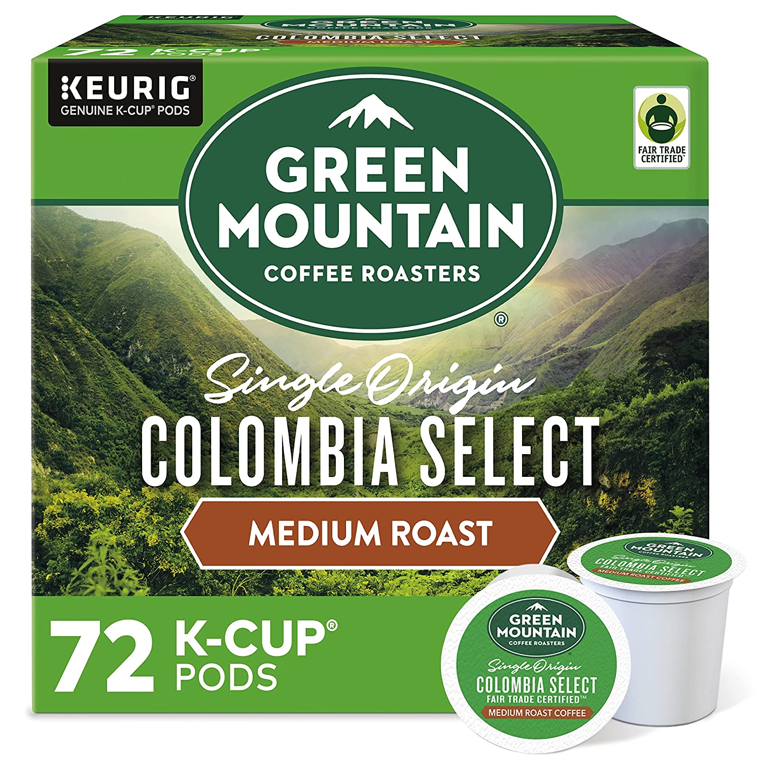 Green Mountain Coffee Roasters Colombia Select. Single-Serve Keurig K-Cup Pods. Medium Roast Coffee. 12 Count (Pack of 6)
