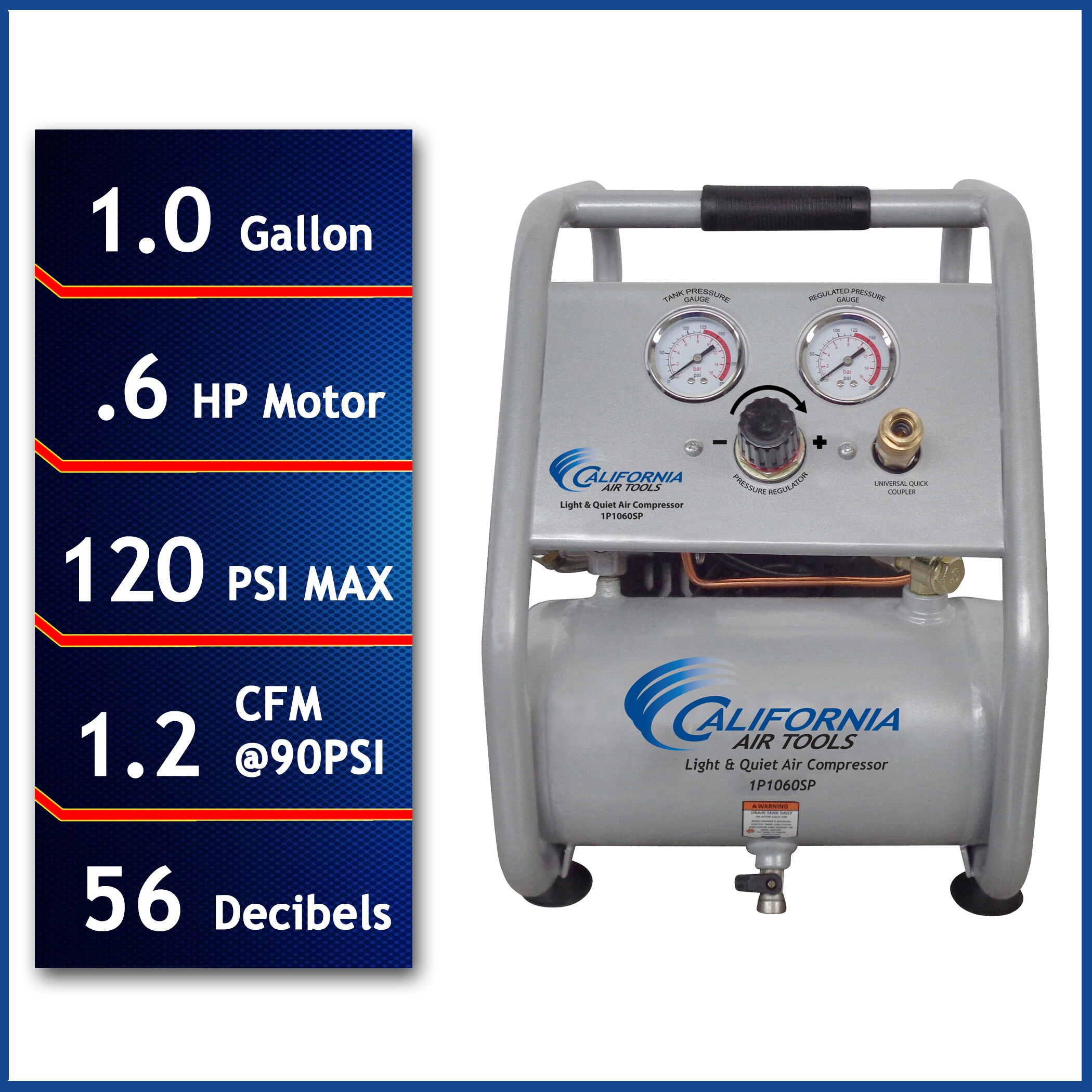 California Air Tools 1-Gallon Single Stage Portable Corded Electric Hot Dog Air Compressor