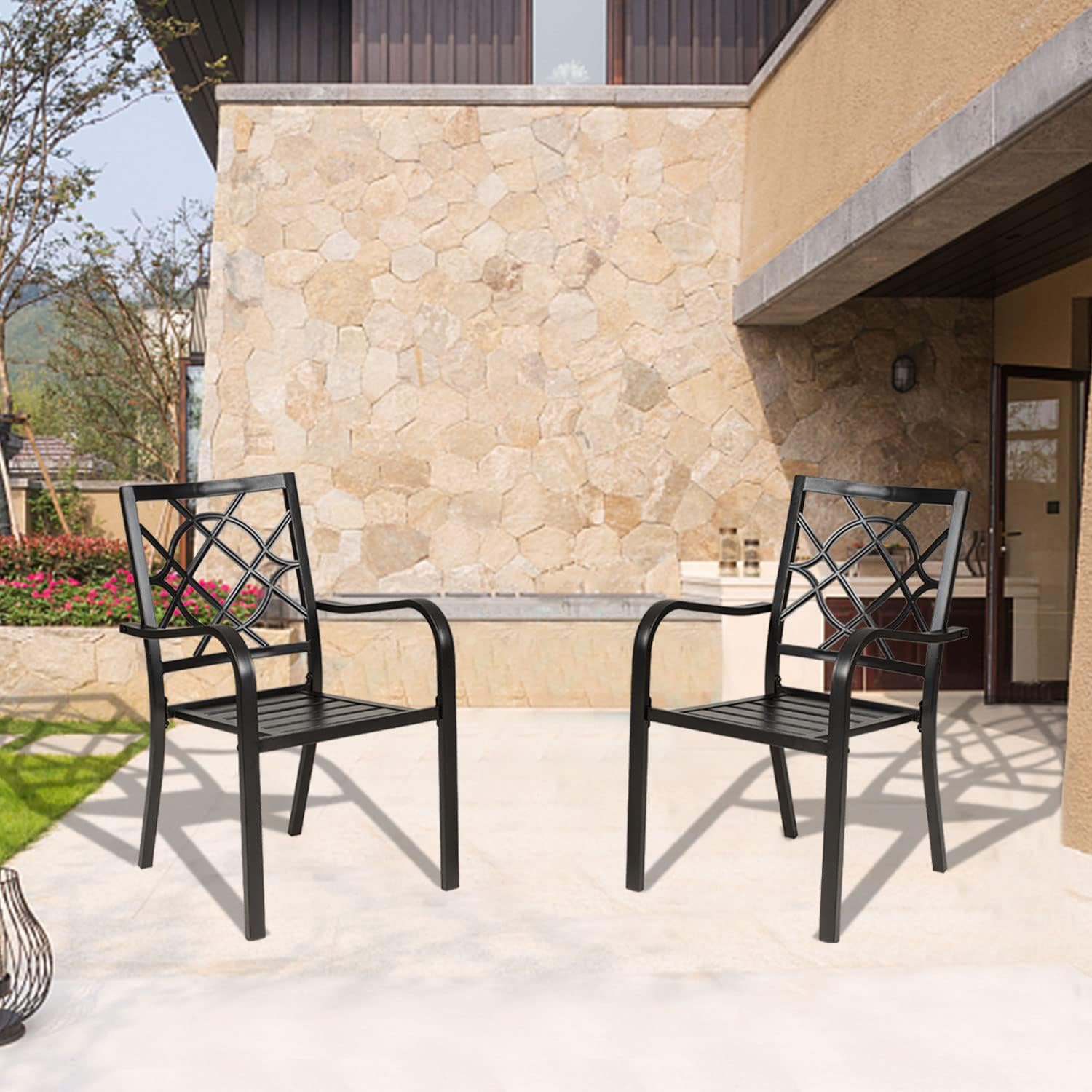 Incbruce 300lbs Patio Chairs Set of 2 Outdoor Dining Chairs. Metal Frame Stackable Patio Dining Chairs. Wrought Iron Black Outdoor Chairs with Armrest for Garden. Poolside. Backyard